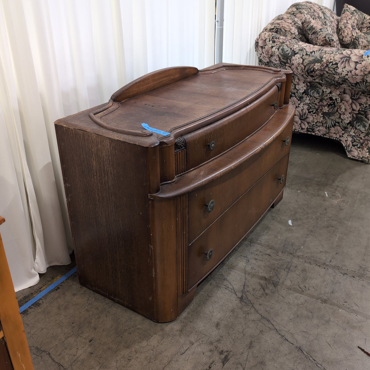 Traditional Brown Wood Three Drawer Dresser with Ornate Pulls