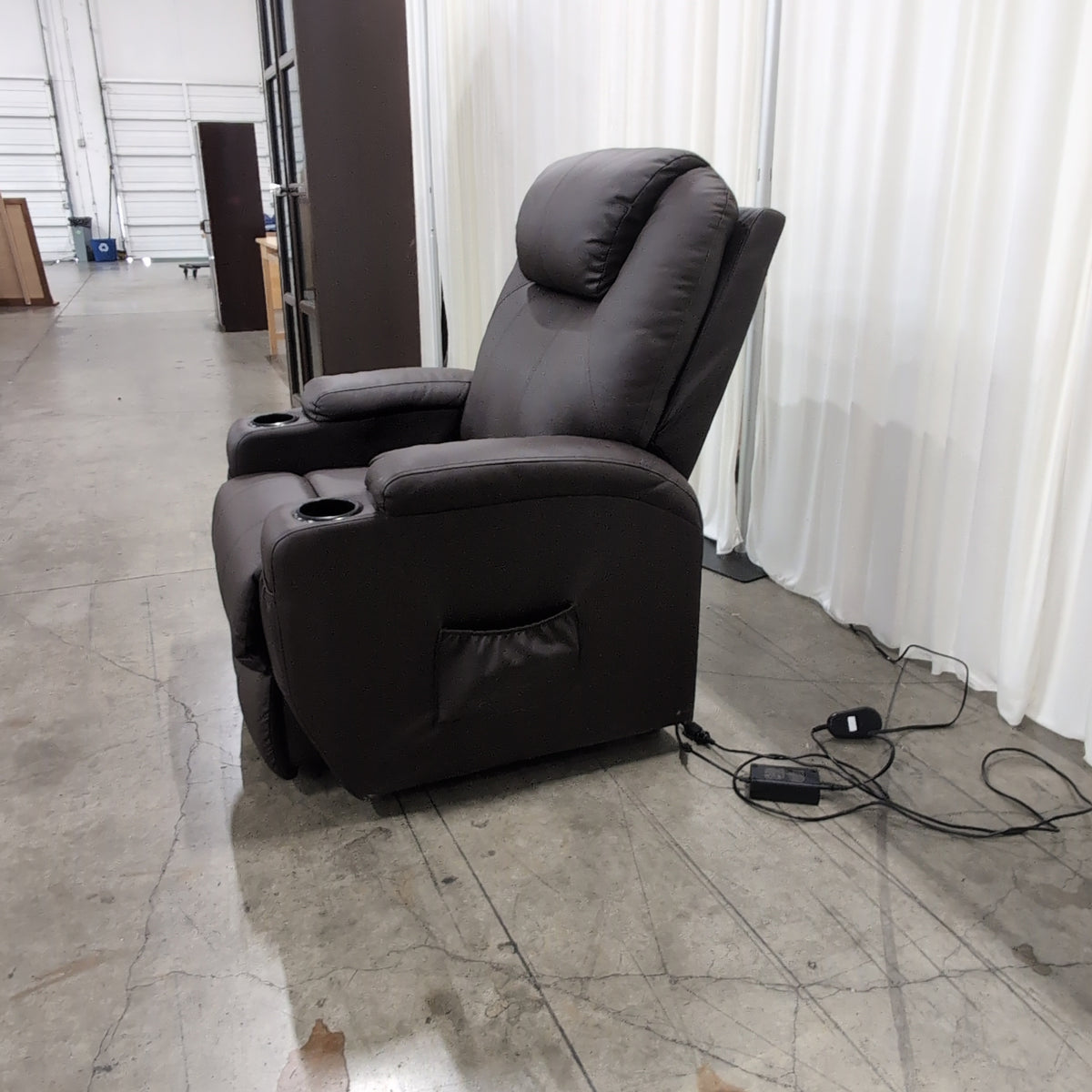 Black Faux Leather Recliner with Cup Holders