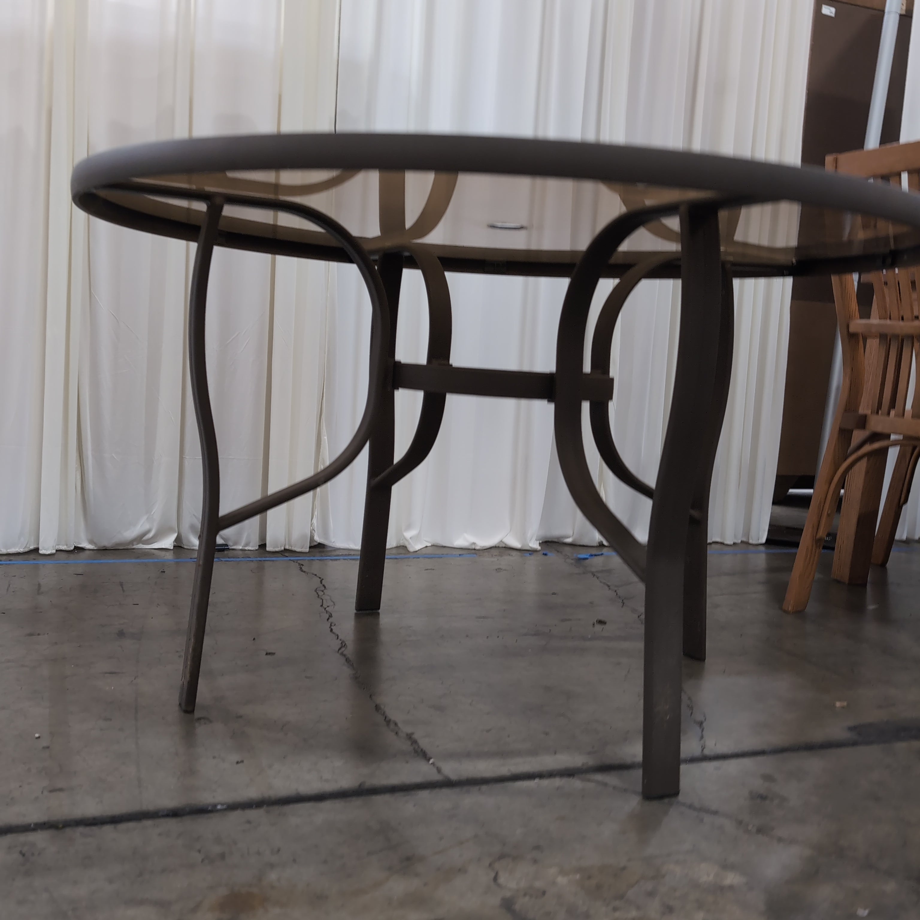 Round Smoked Glass Patio Dining Table in Metal