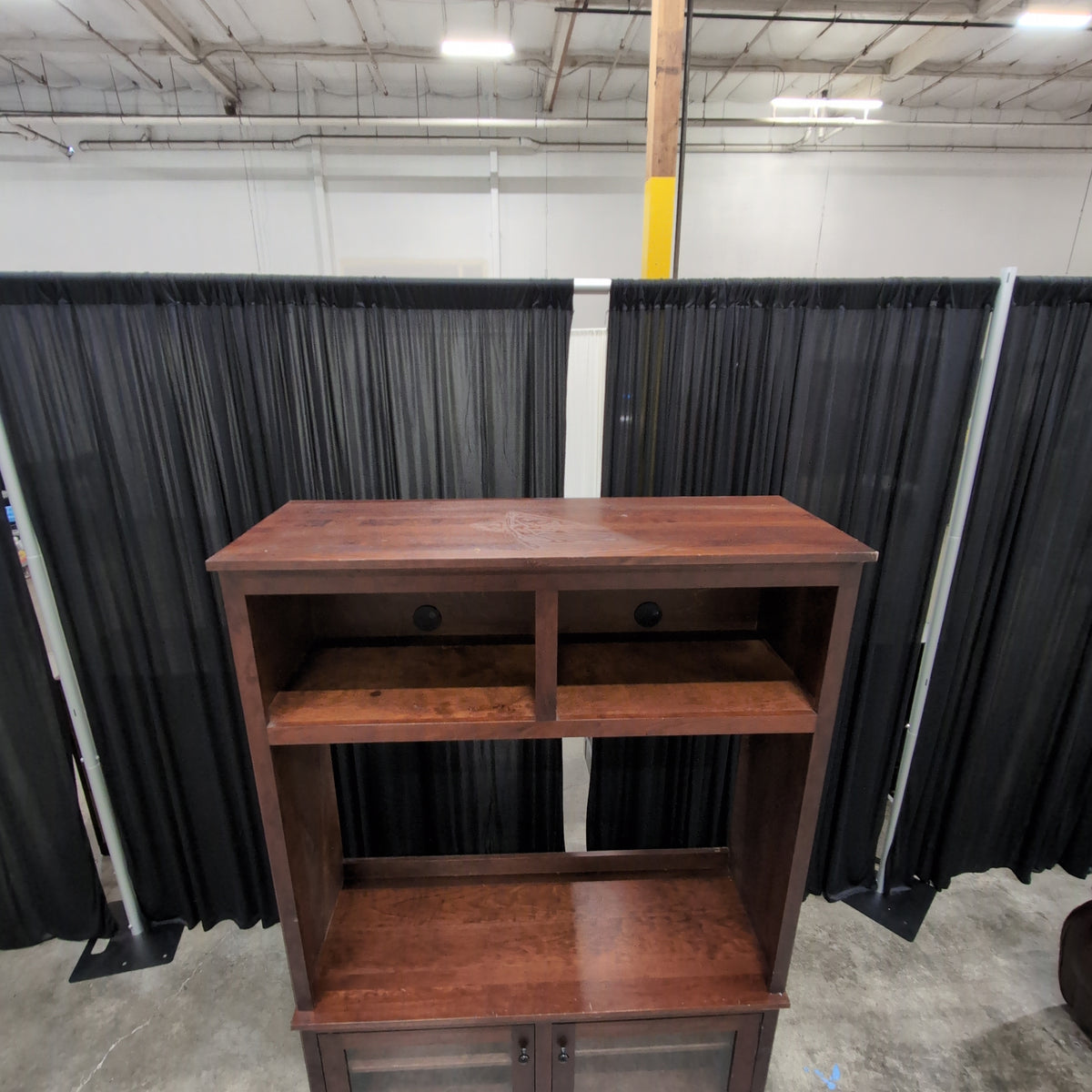 Crate & Barrel-Cherry Finish Wood TV Stand with Glass Doors