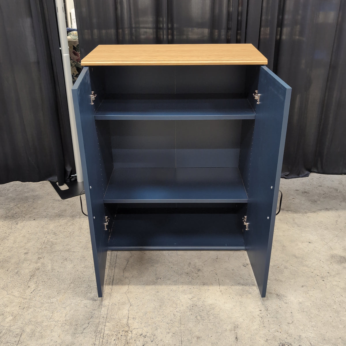 Modern Navy Blue Two-Door cabinet with Wood Top