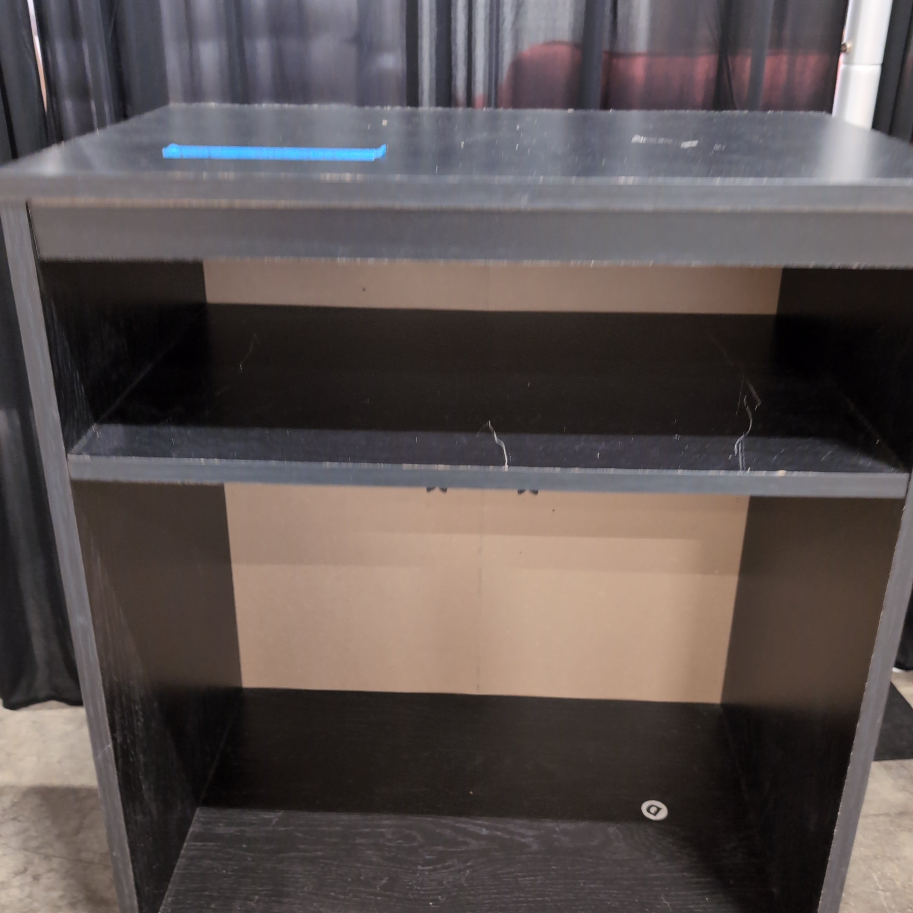 Black Wood-Look Open Shelf Nightstand with Cable Management