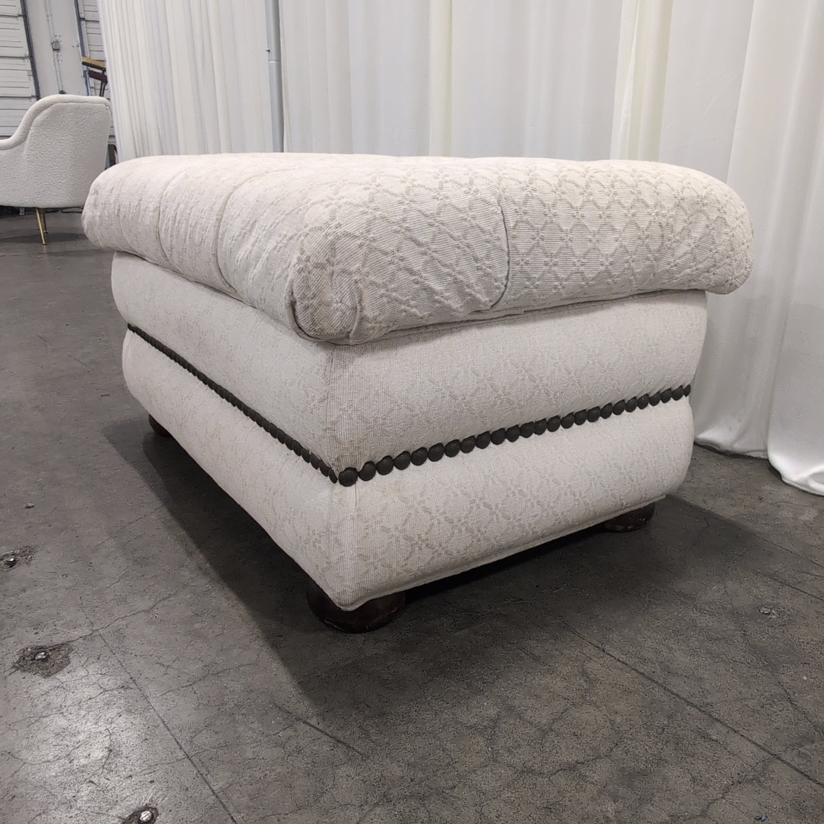 Cream Tufted Floor Cushions with Diamond Quilt Pattern