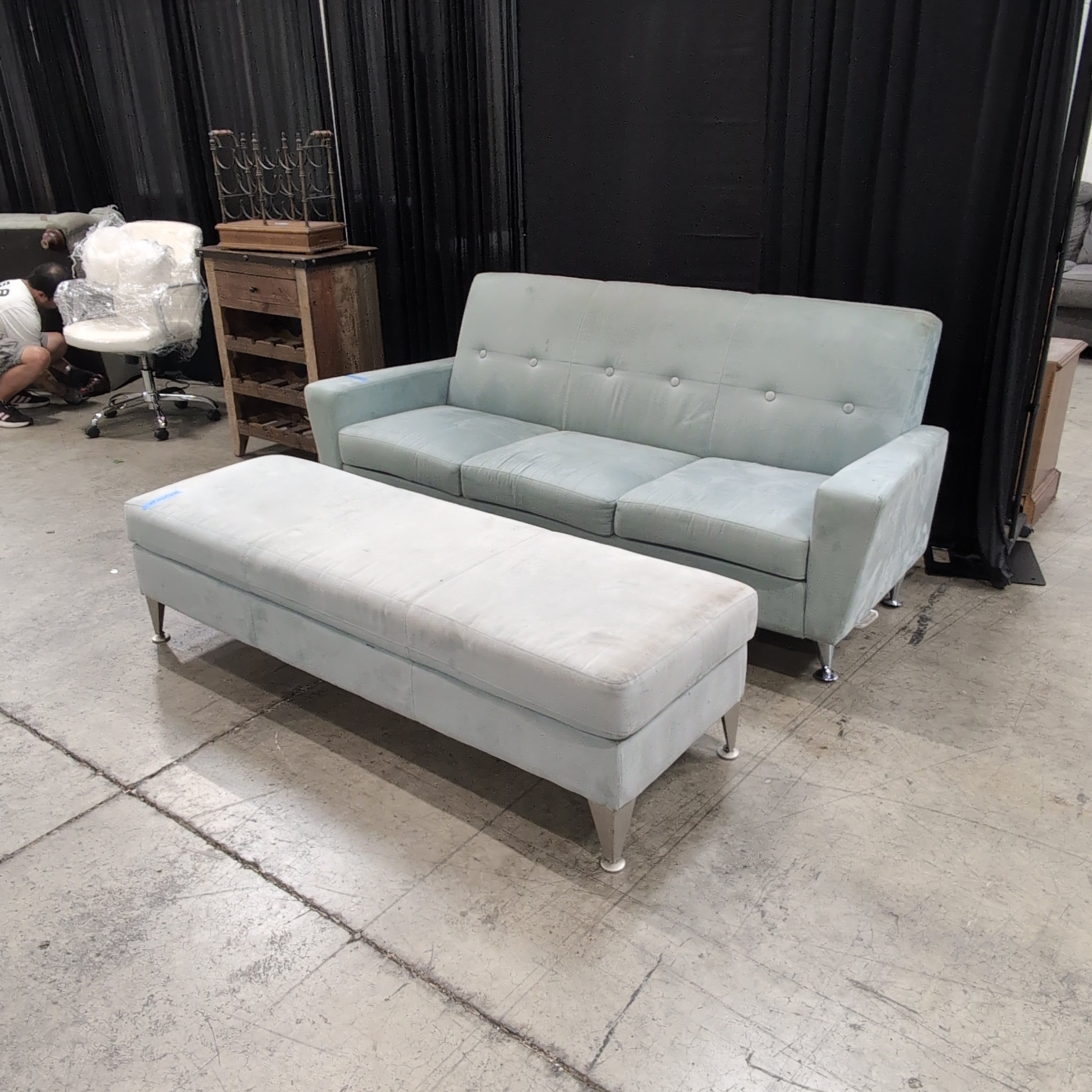 Light Grey Upholstered Couch with Tufted Back