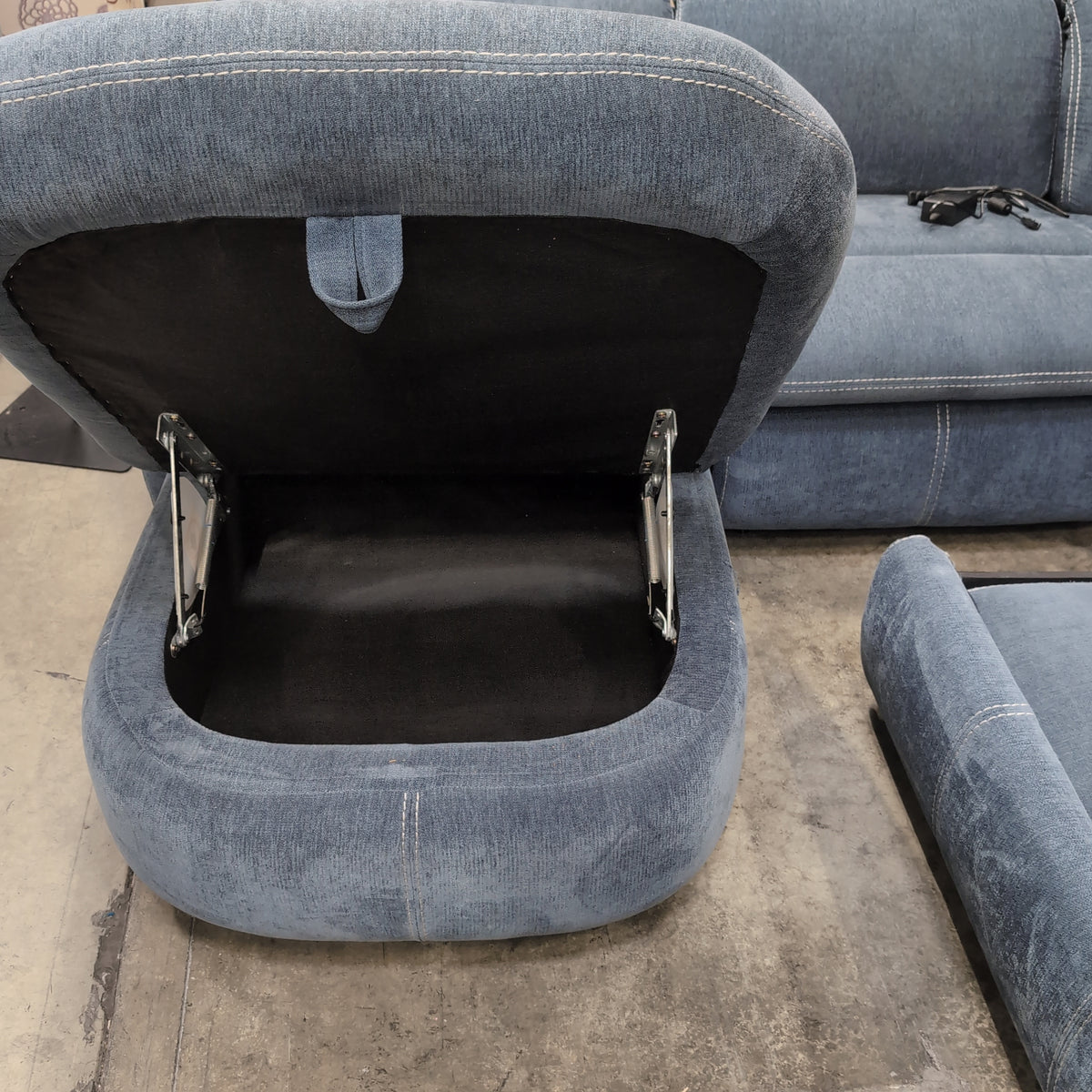 Slate Blue Fabric Reclining Sectional Couch with Cupholders