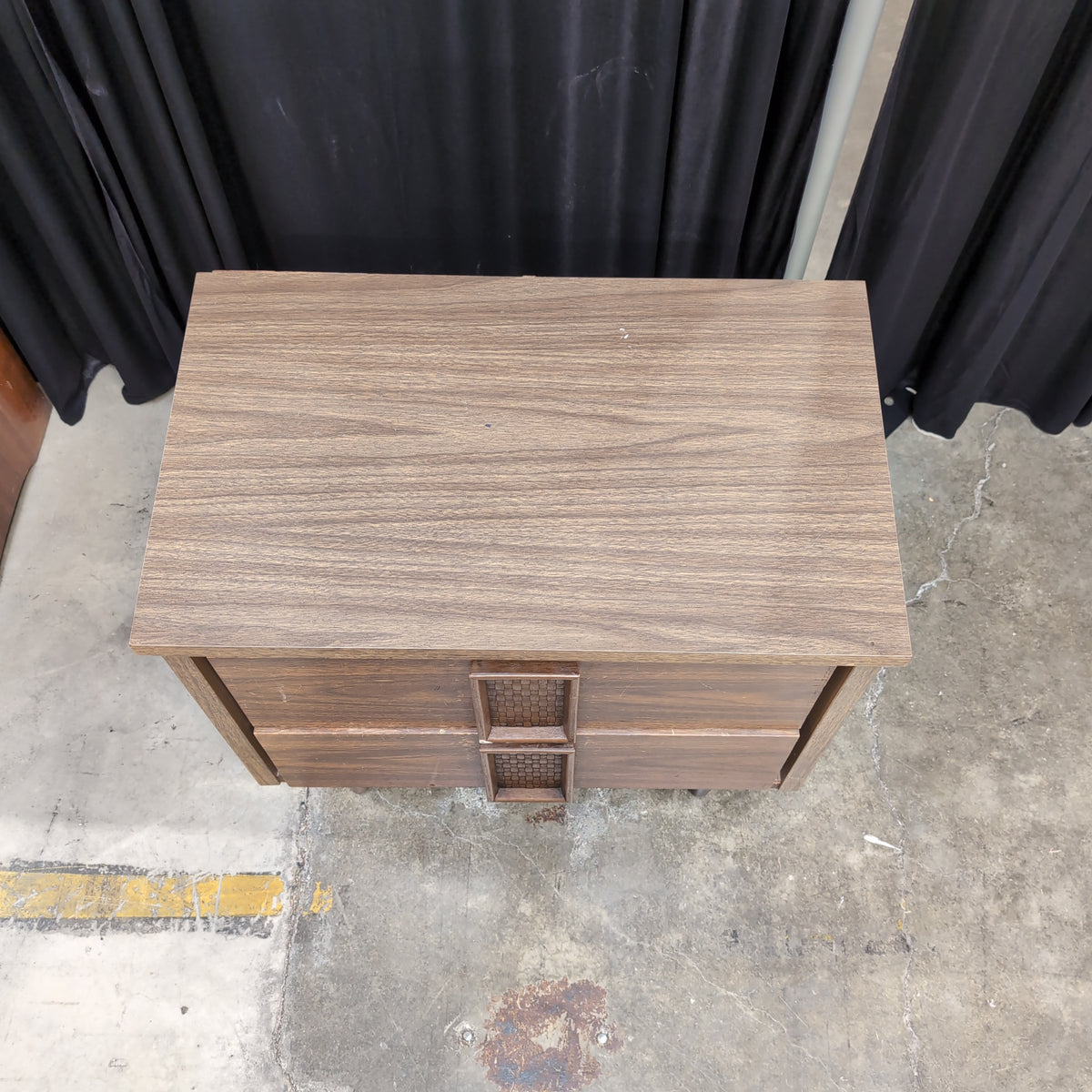 Mid-Century Brown Wood Two-Drawer Nightstand