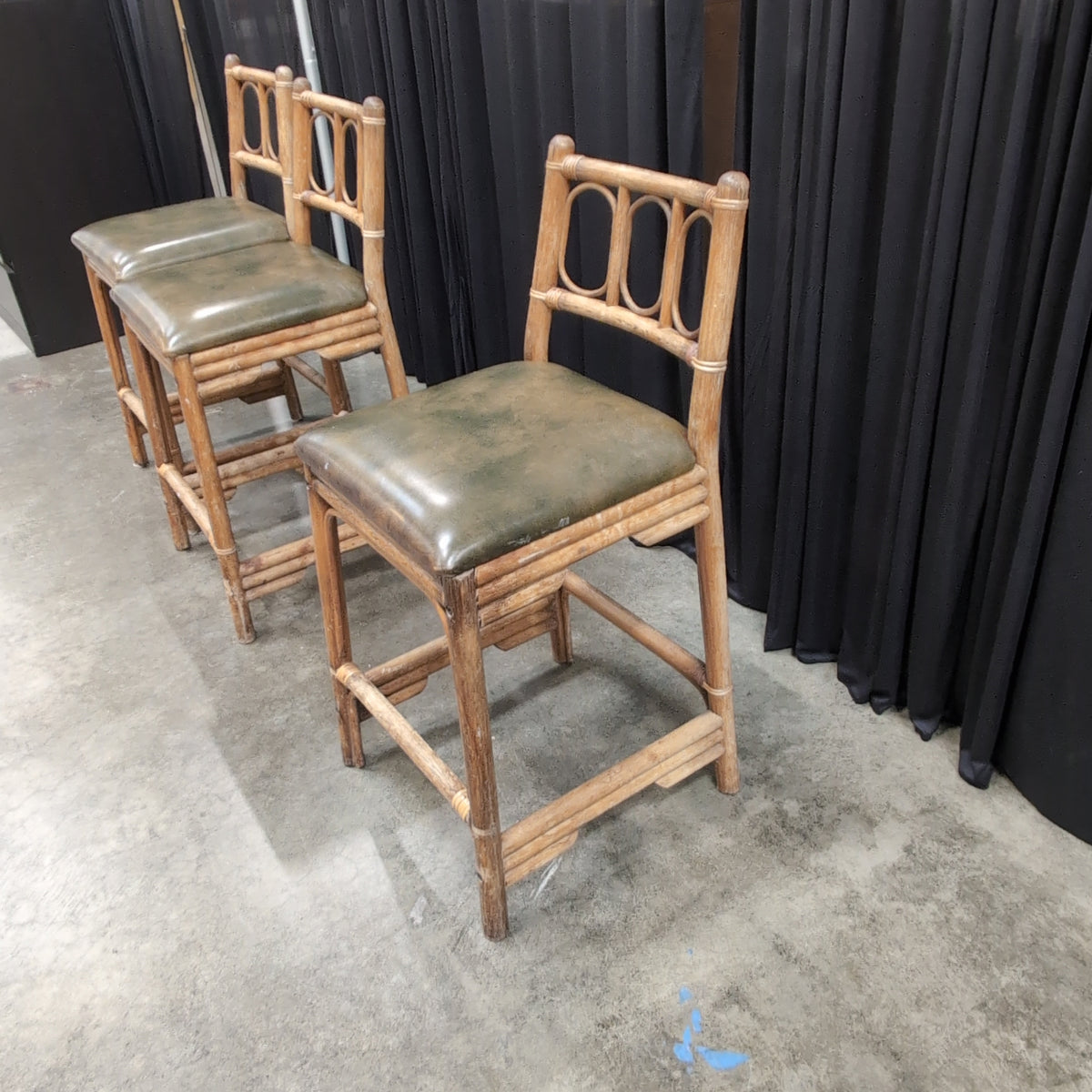 Vintage Bamboo Frame Dining Chair with Green Seat