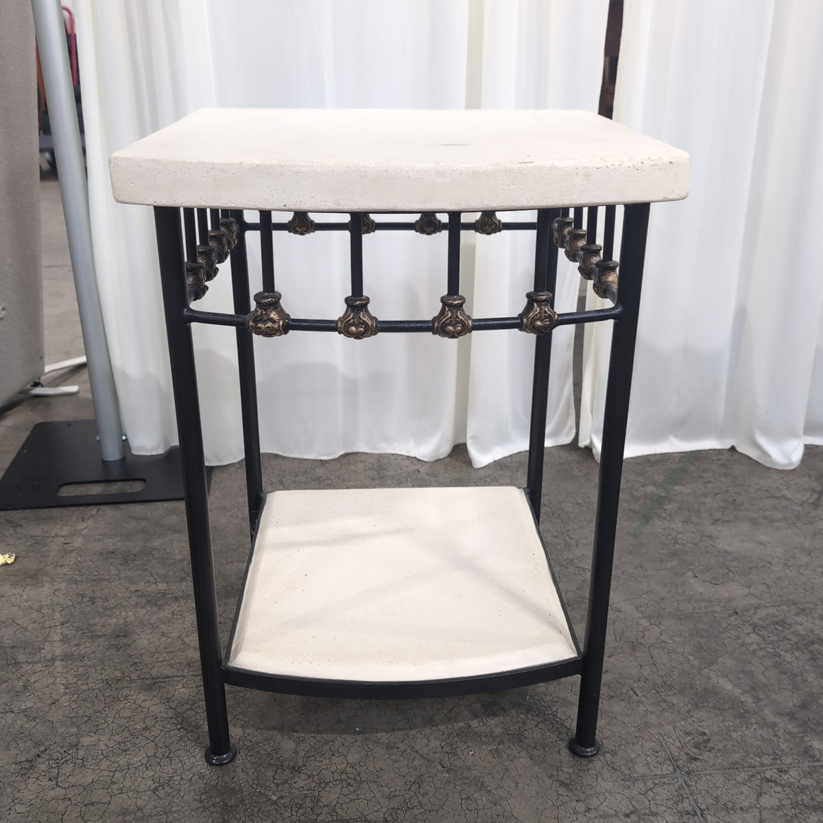 Square Mediterranean End Table in Stone and Iron
