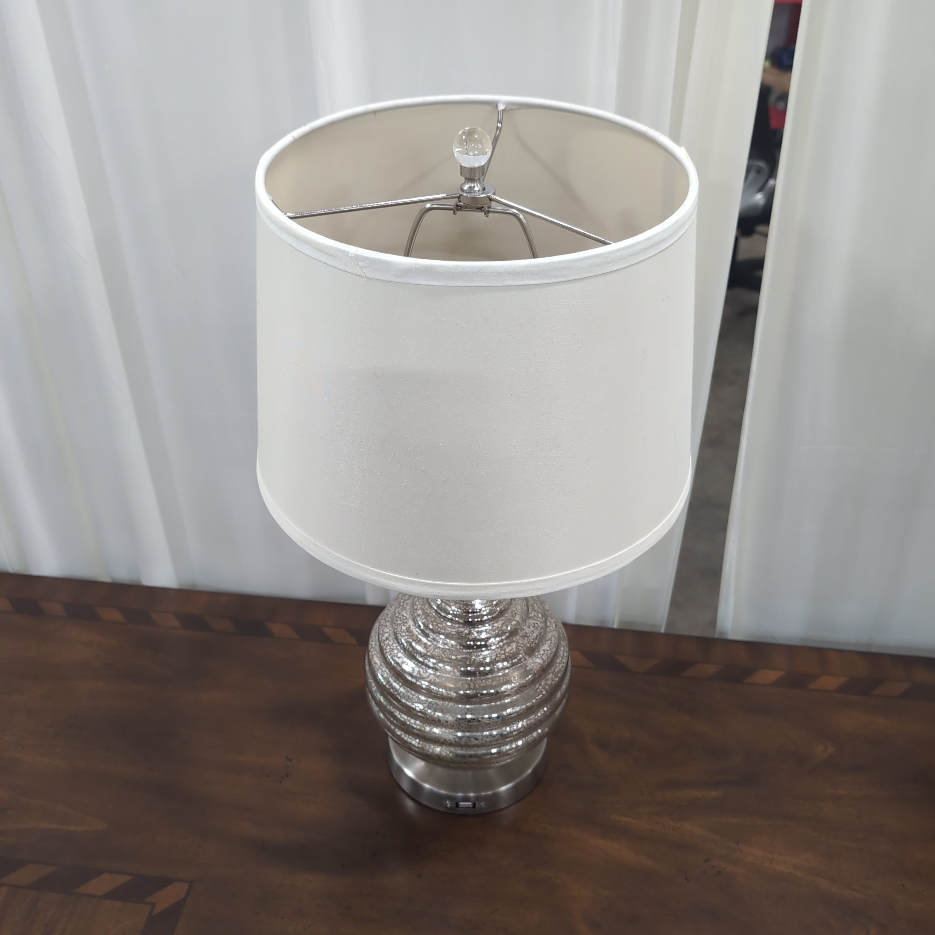 Silver Textured Table Lamp with Cream Shade