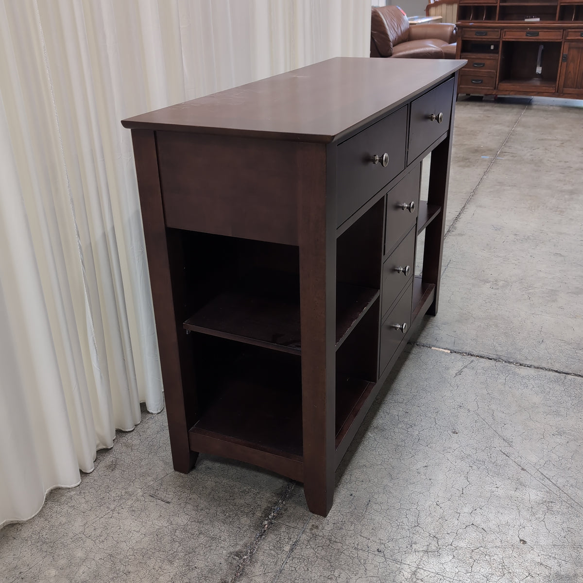 Dark Brown Wood TV Stand with Multiple Drawers