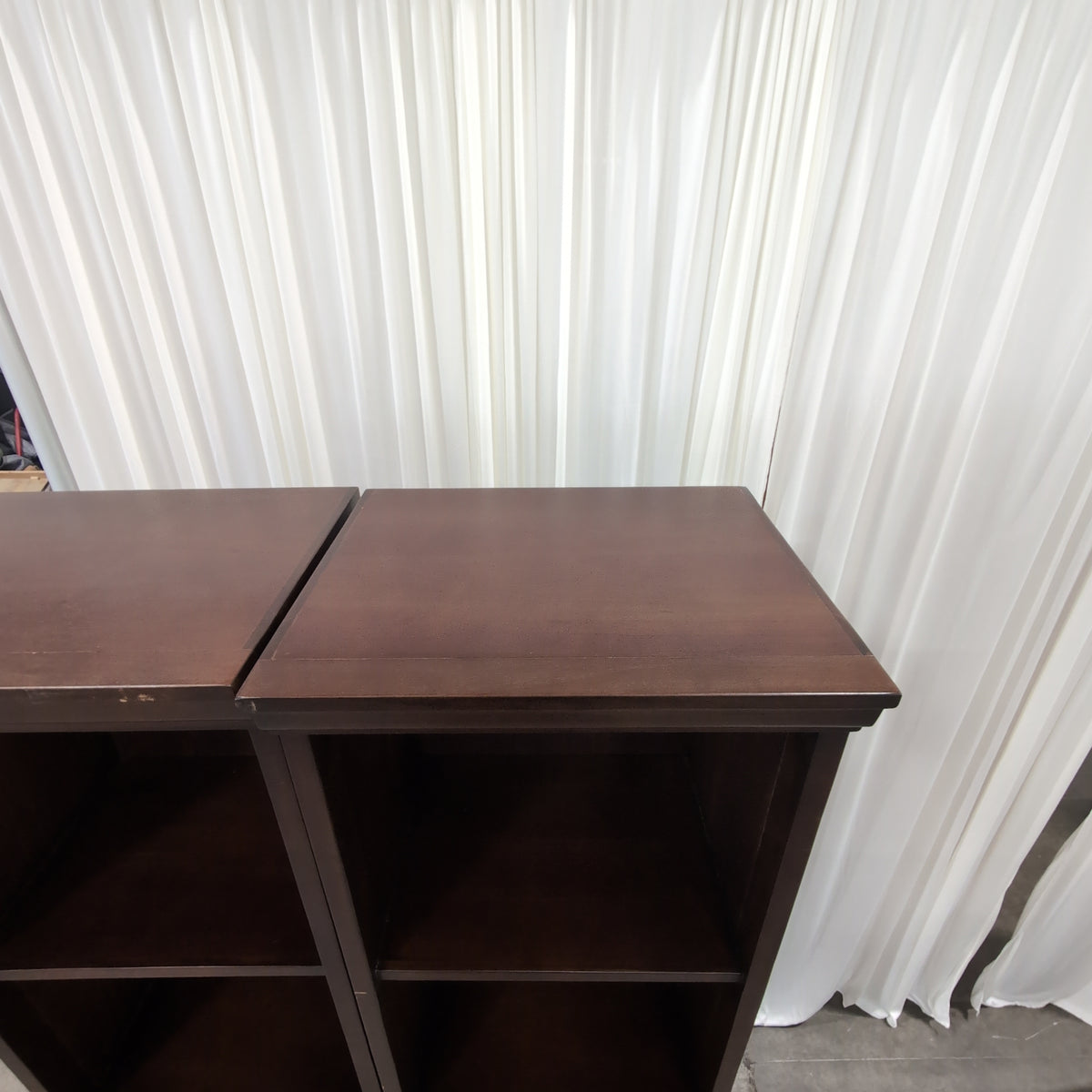 Pair of Pottery Barn Reddish-Brown Wood Wine Cabinet with Top Drawer