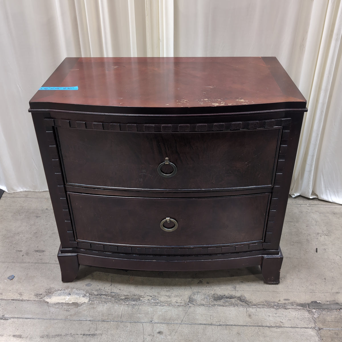 Dark Cherry Wood Two-Drawer Nightstand