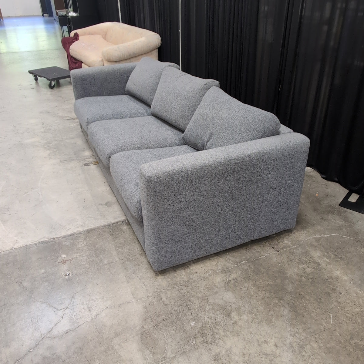 Gray Fabric L-Shaped Sectional Couch with Track Arms