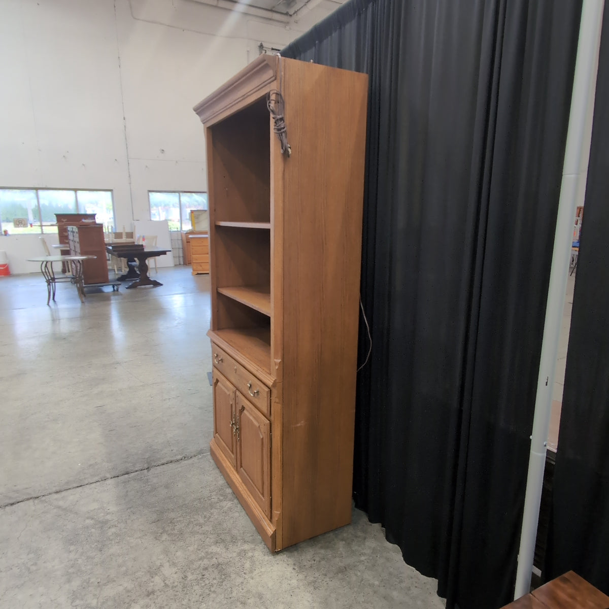 Light Oak Wood Bookcase with Cabinet Storage