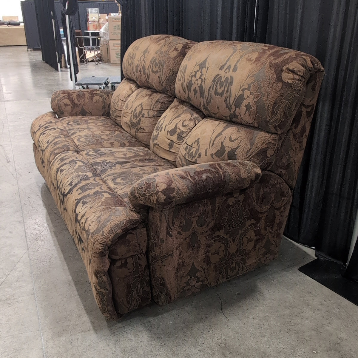 Traditional Brown Floral Upholstered Couch