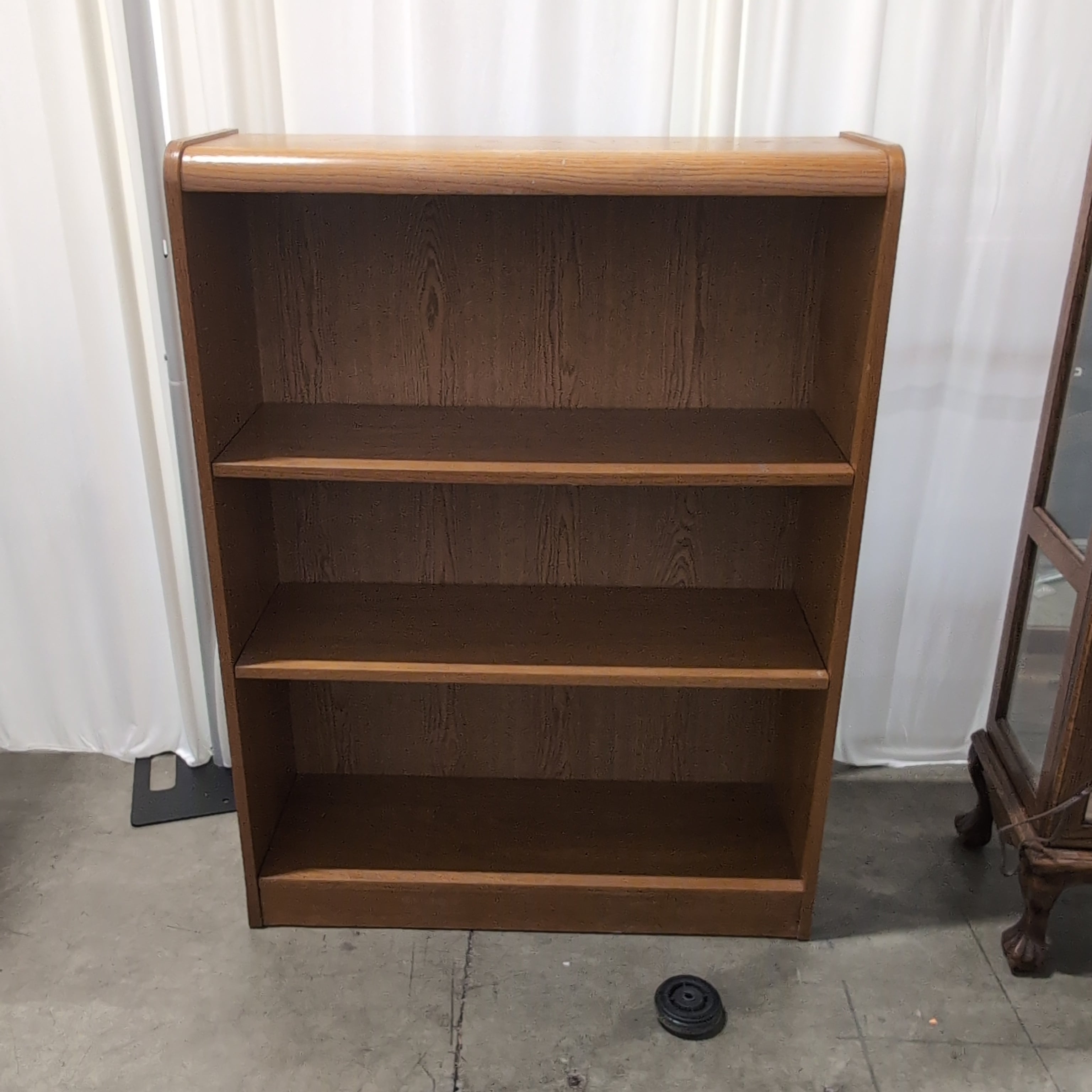 Natural Wood Four-Shelf Bookcase with Curved Sides