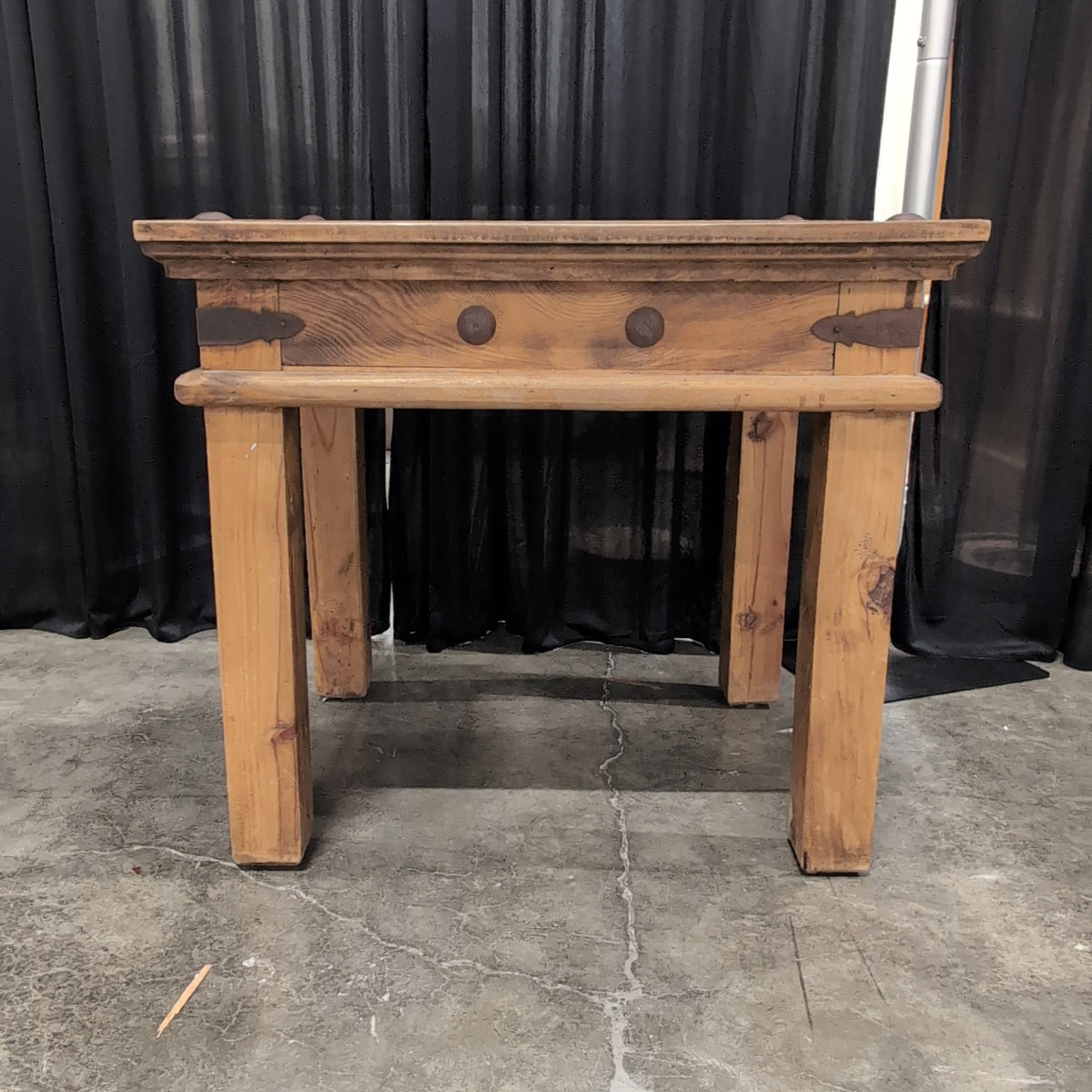 Rustic Light Brown Wood End Table with Metal Hardware