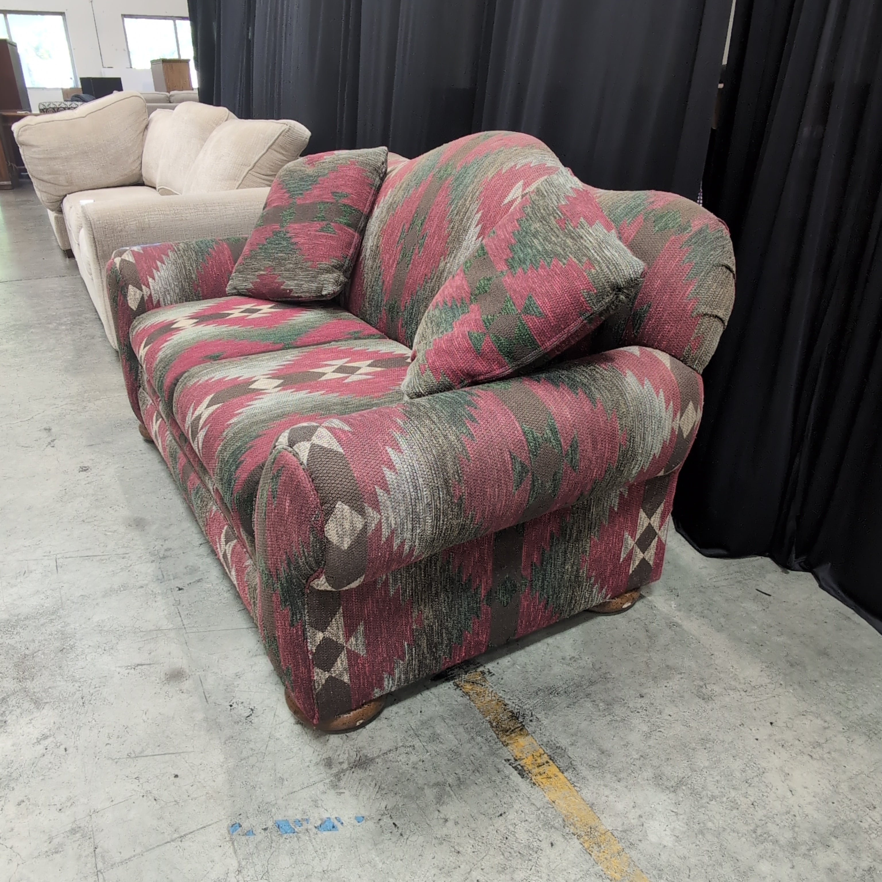 RA Jones Campbell Southwestern Pattern Couch with Rolled Arms