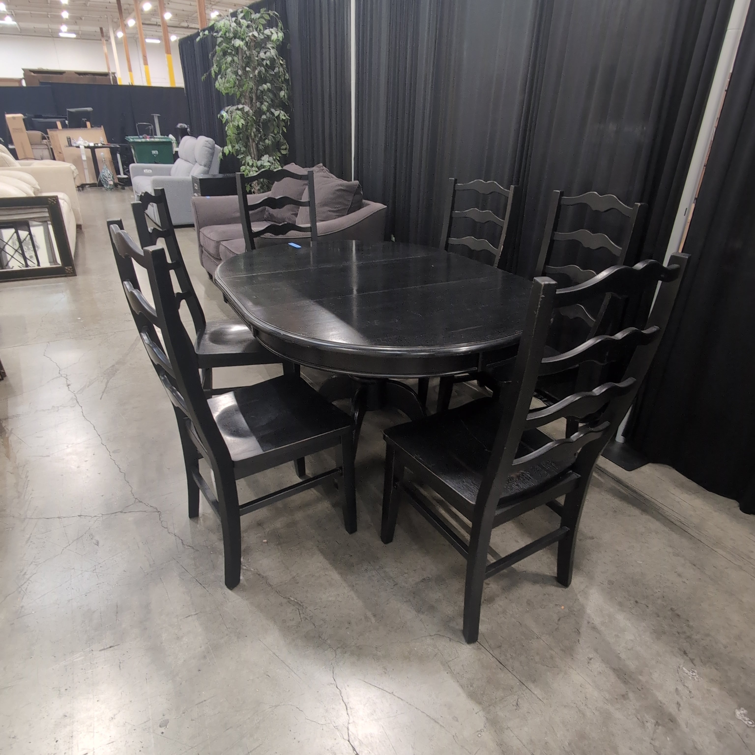 Round Pedestal Base Dining Table in Black Wood