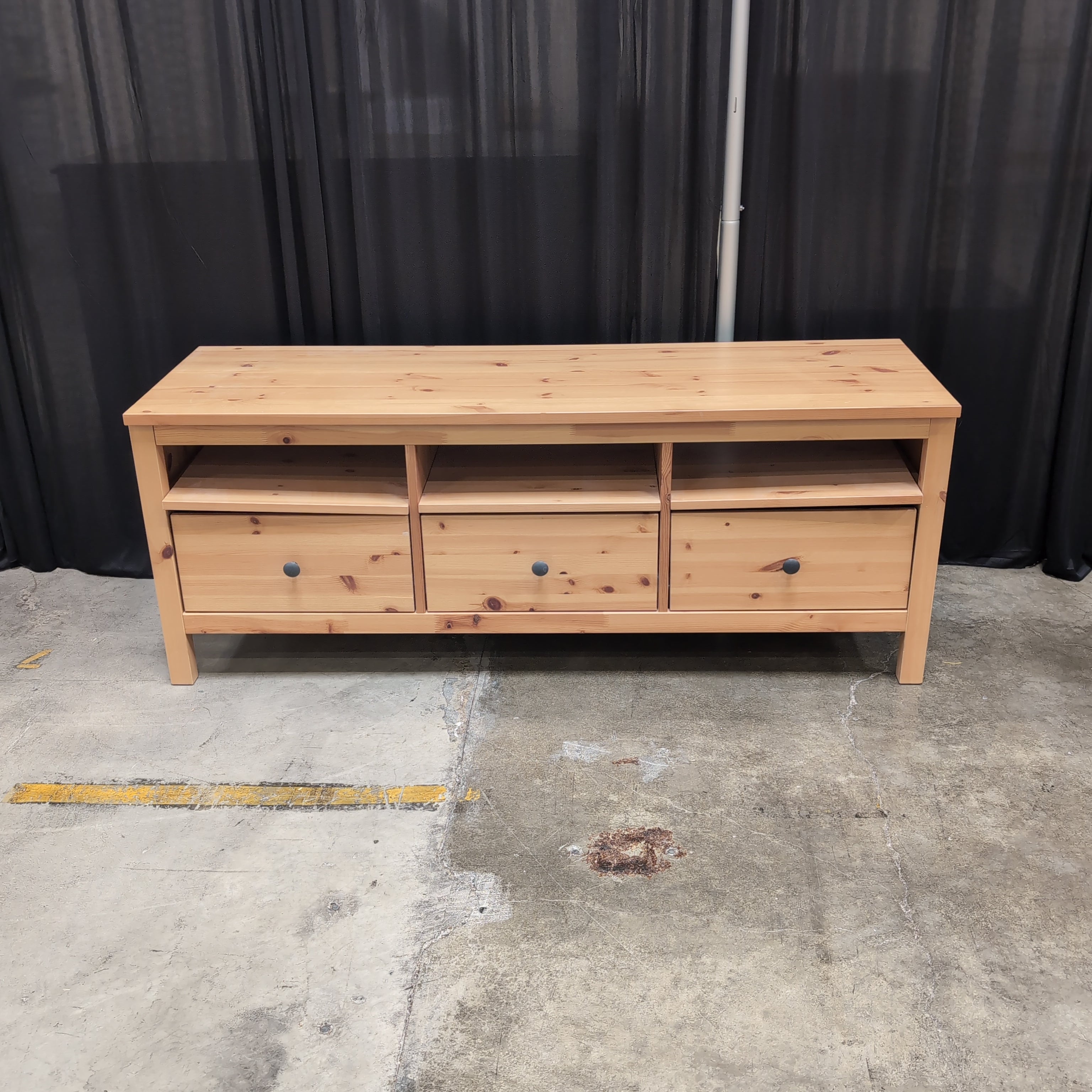 Natural Pine Wood Three-Drawer TV Stand