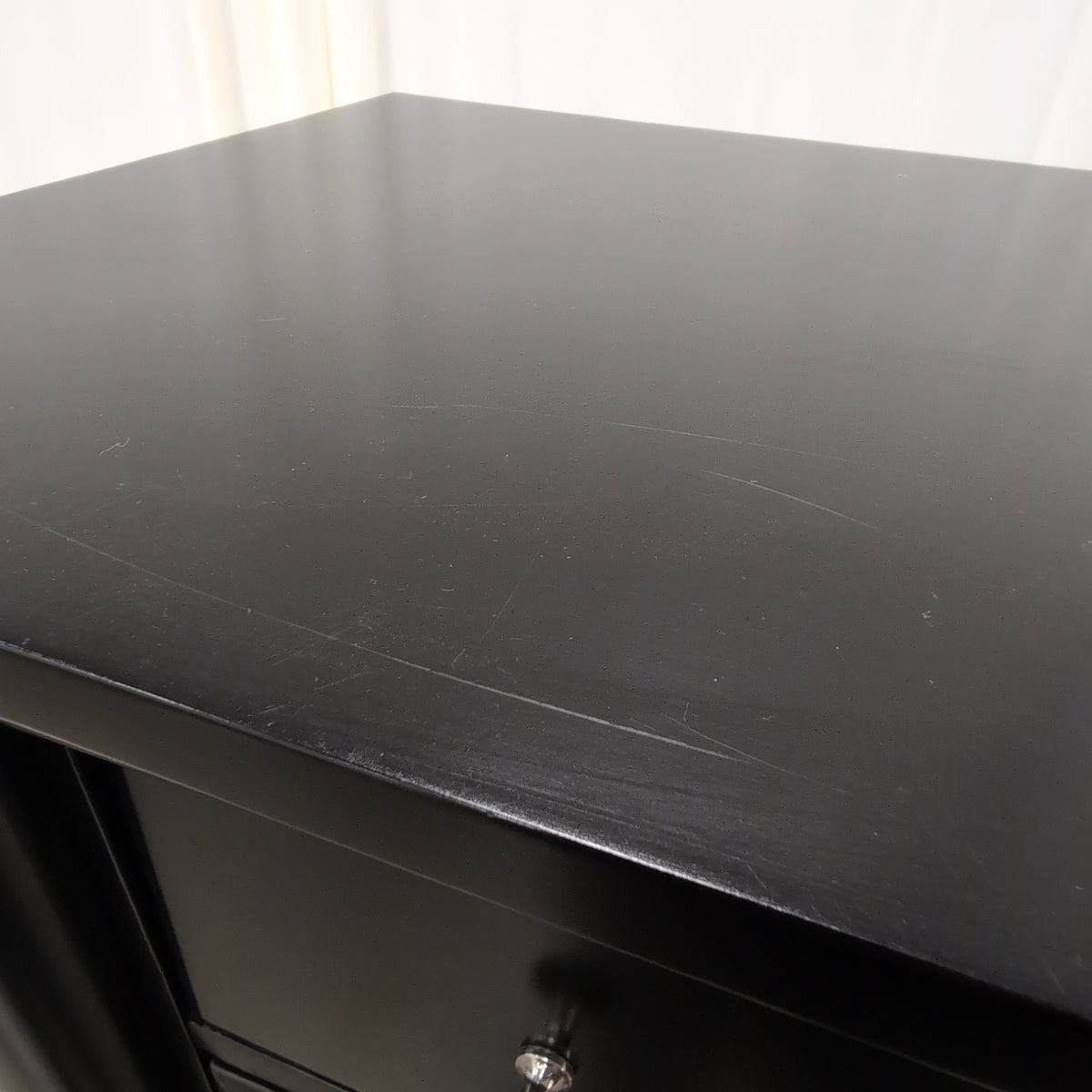 Black Wood Six-Drawer Dresser with Silver Hardware