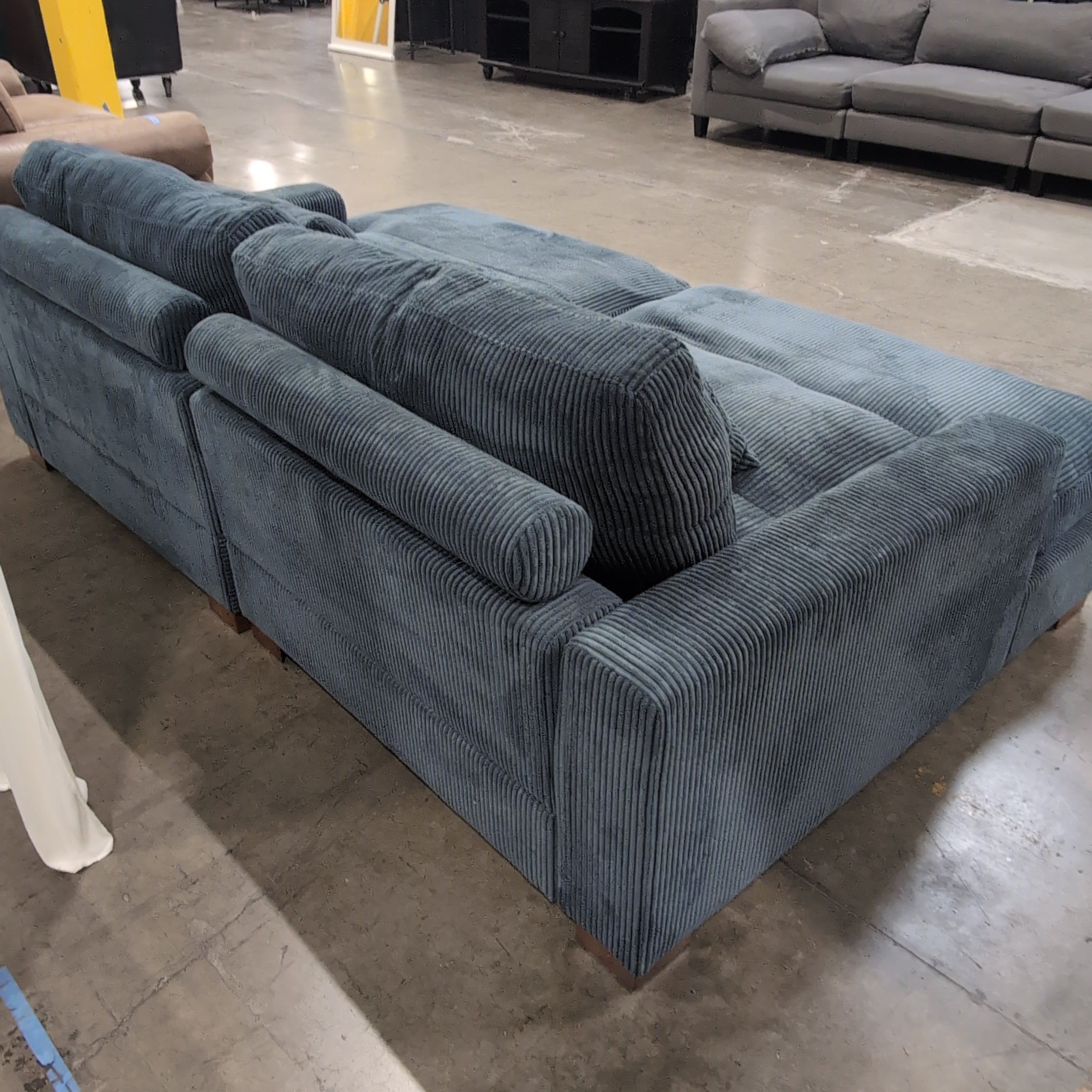 Deep Blue Corduroy L-Shaped Sectional Couch