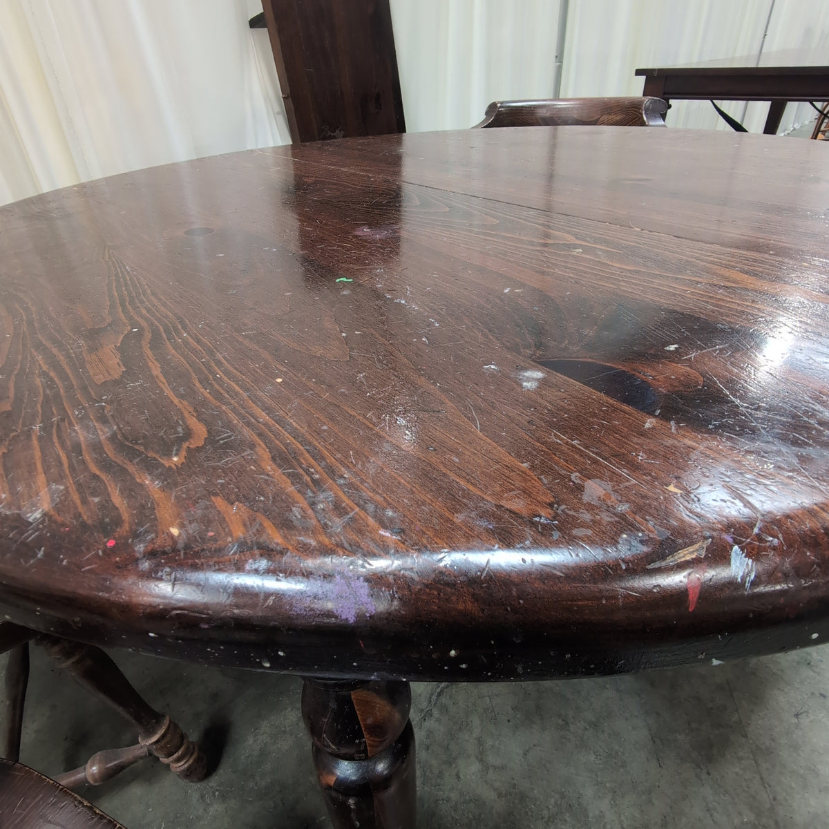 Dark Wood Round Dining Table with Spindle Chairs