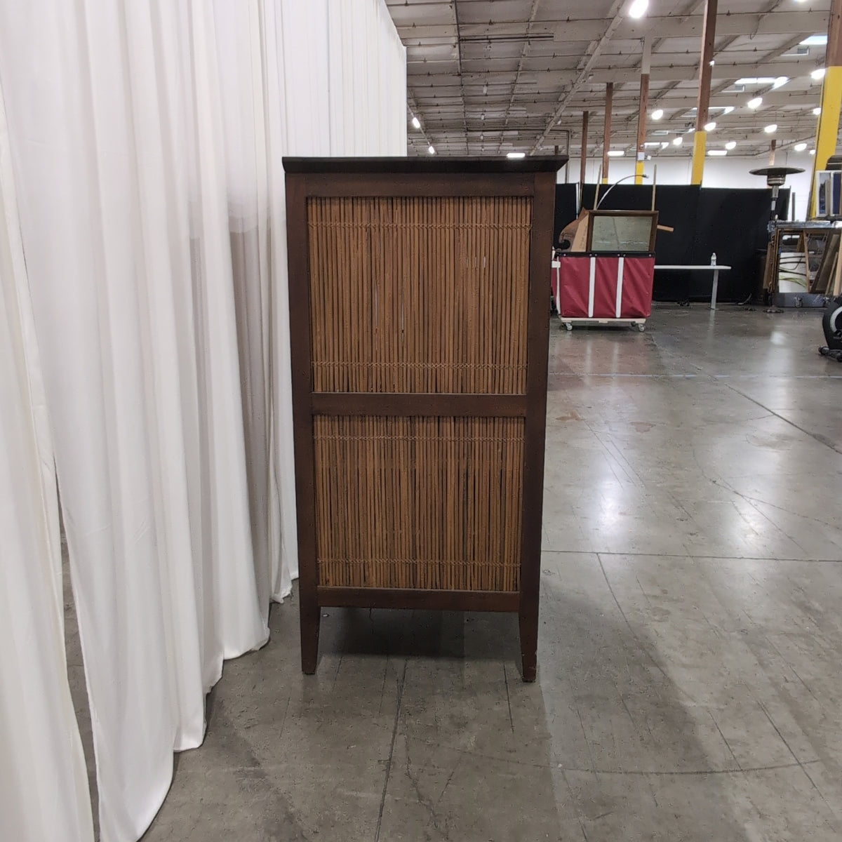 Dark Brown Wood Storage Cabinet with Bamboo Panels