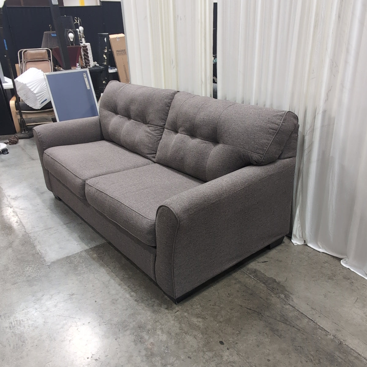 Grey Fabric Rolled Arm Loveseat