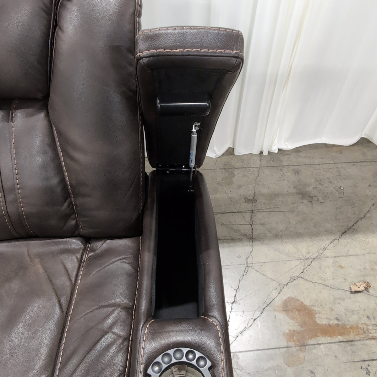 Man Wah Furniture-Modern Brown Faux Leather Reclining Loveseat with LED Cupholders