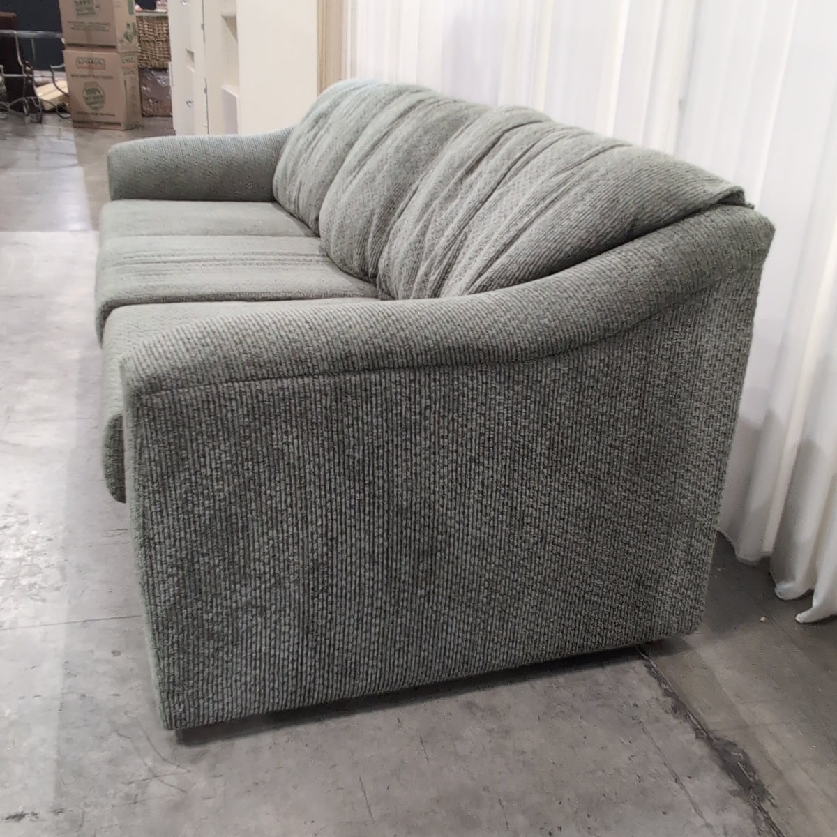 Textured Gray Green Three-Cushion Couch