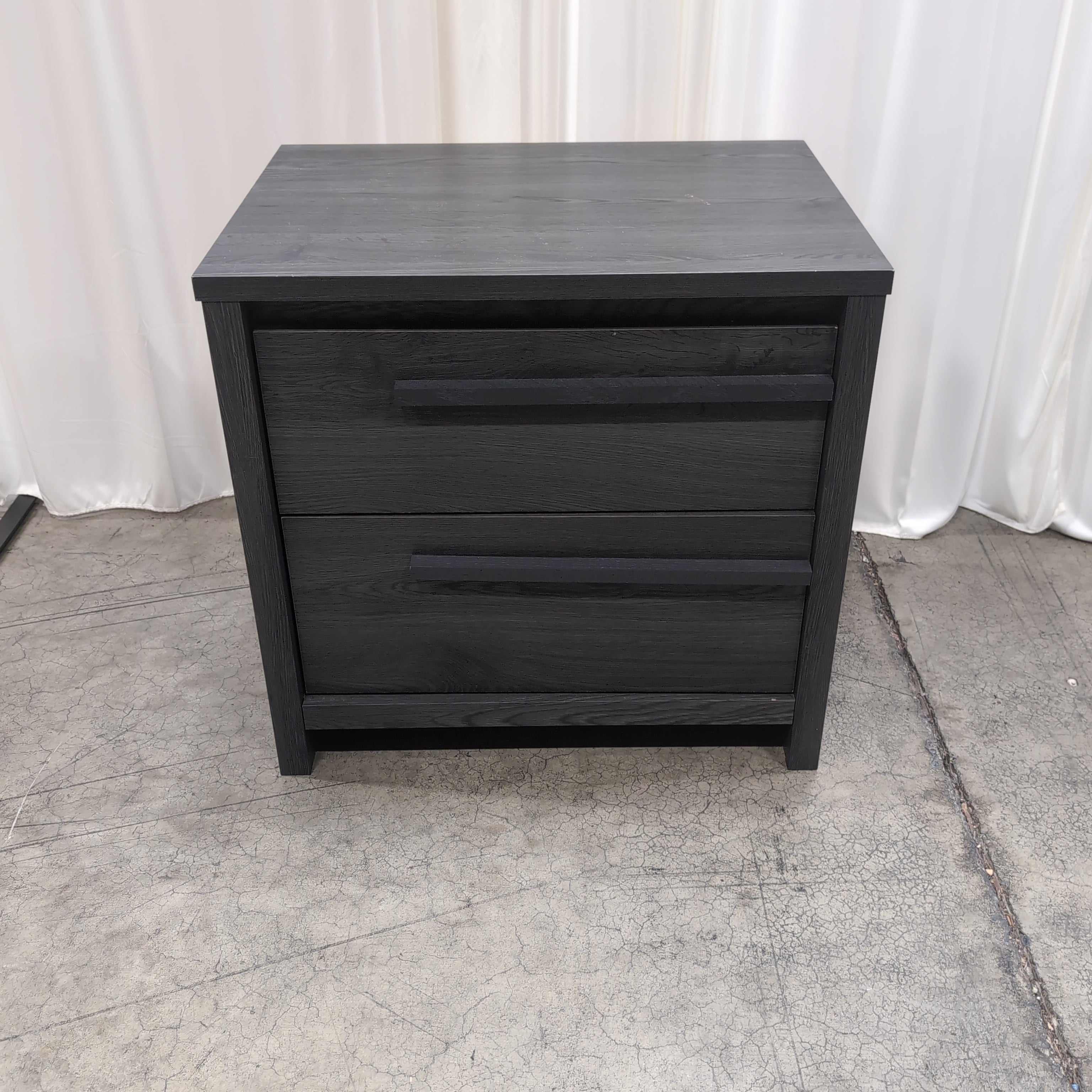 Dark Grey Wood Grain Two-Drawer Nightstand
