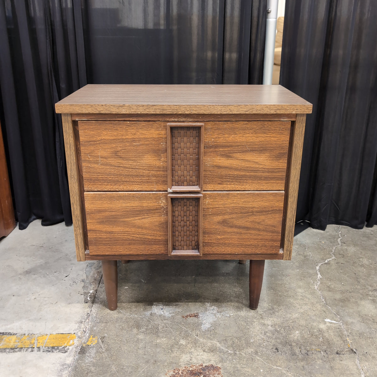 Mid-Century Brown Wood Two-Drawer Nightstand