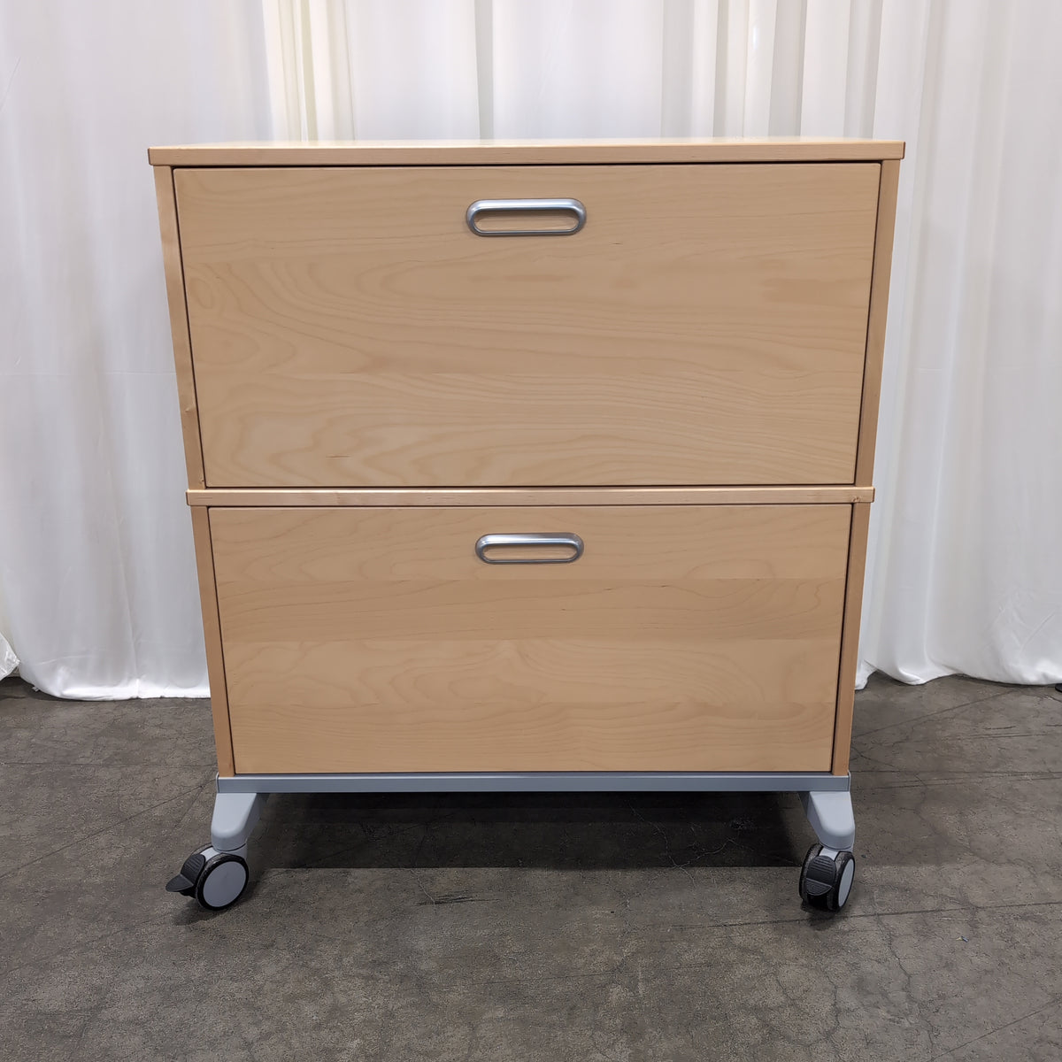 Light Wood Two-Drawer Filing Cabinet with Casters