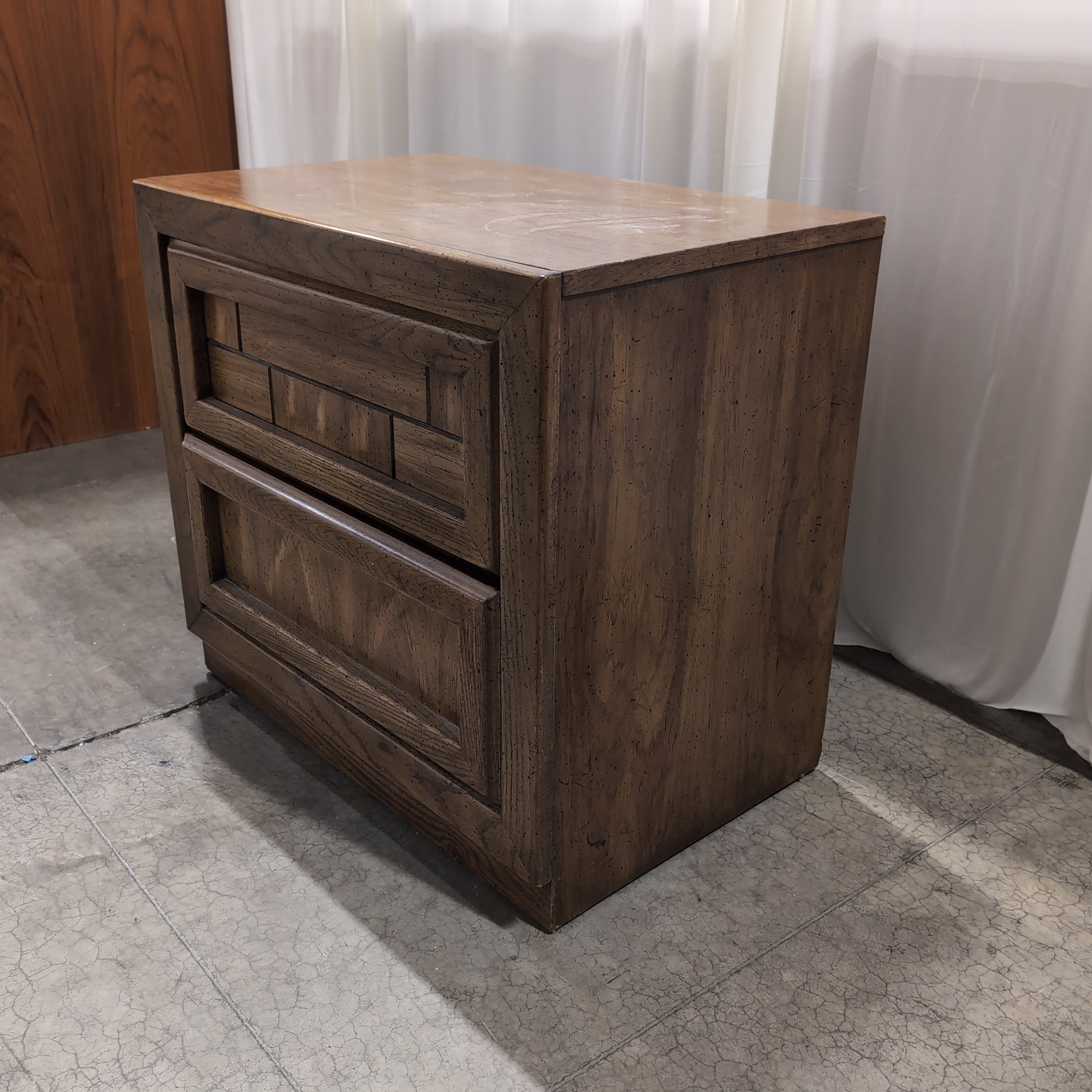 Medium Brown Wood Two-Drawer Nightstand