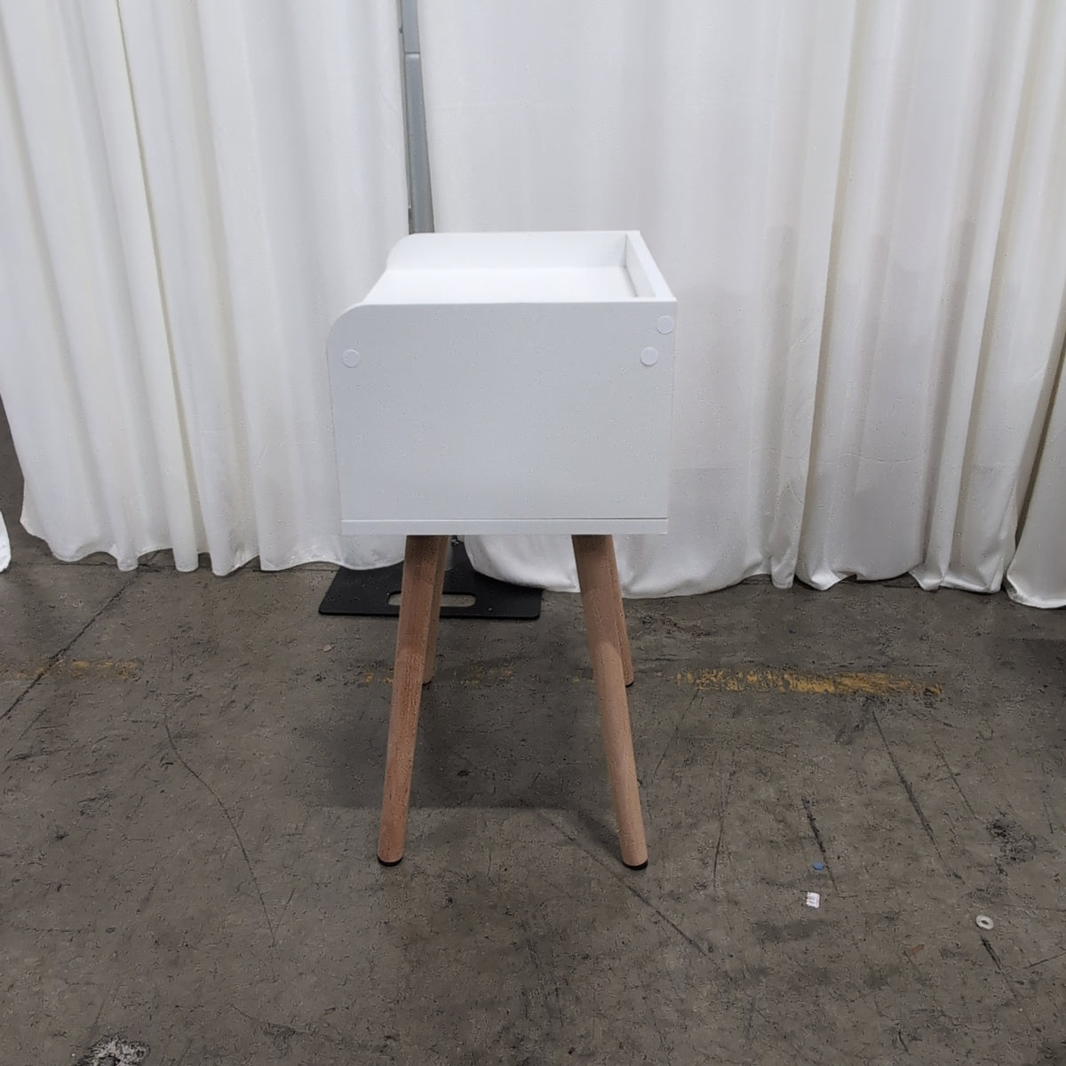 White Mid-Century Modern Nightstand with Fabric Drawer