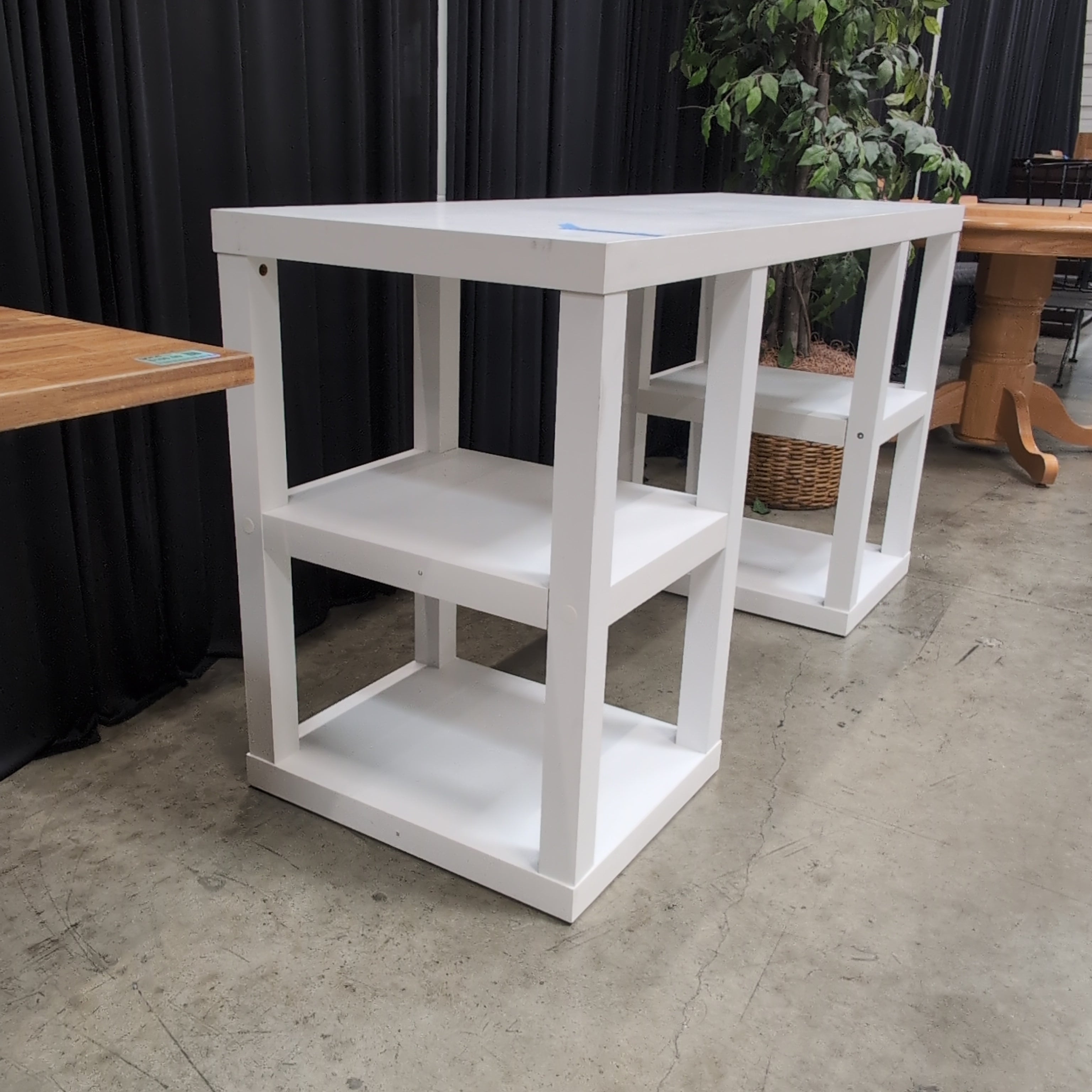 White Rectangular Desk with Side Shelving