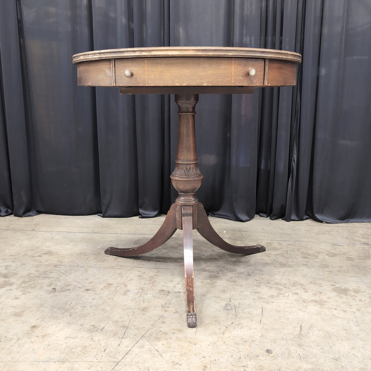 Traditional Round Wood End Table with Single Drawer