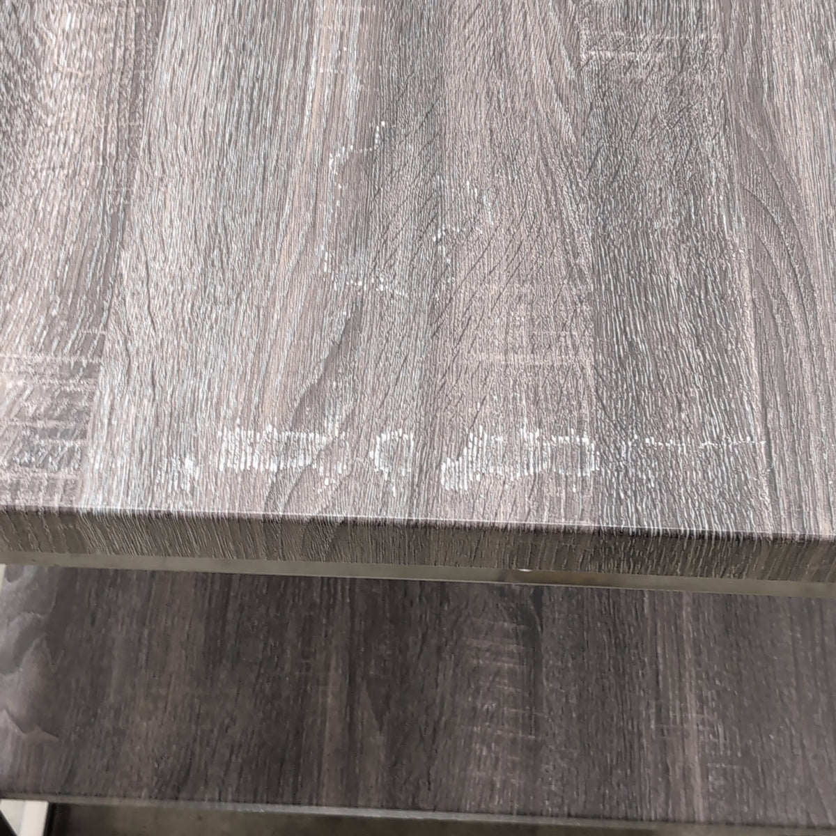 Grey Wood Grain Square End Table with Metal Frame