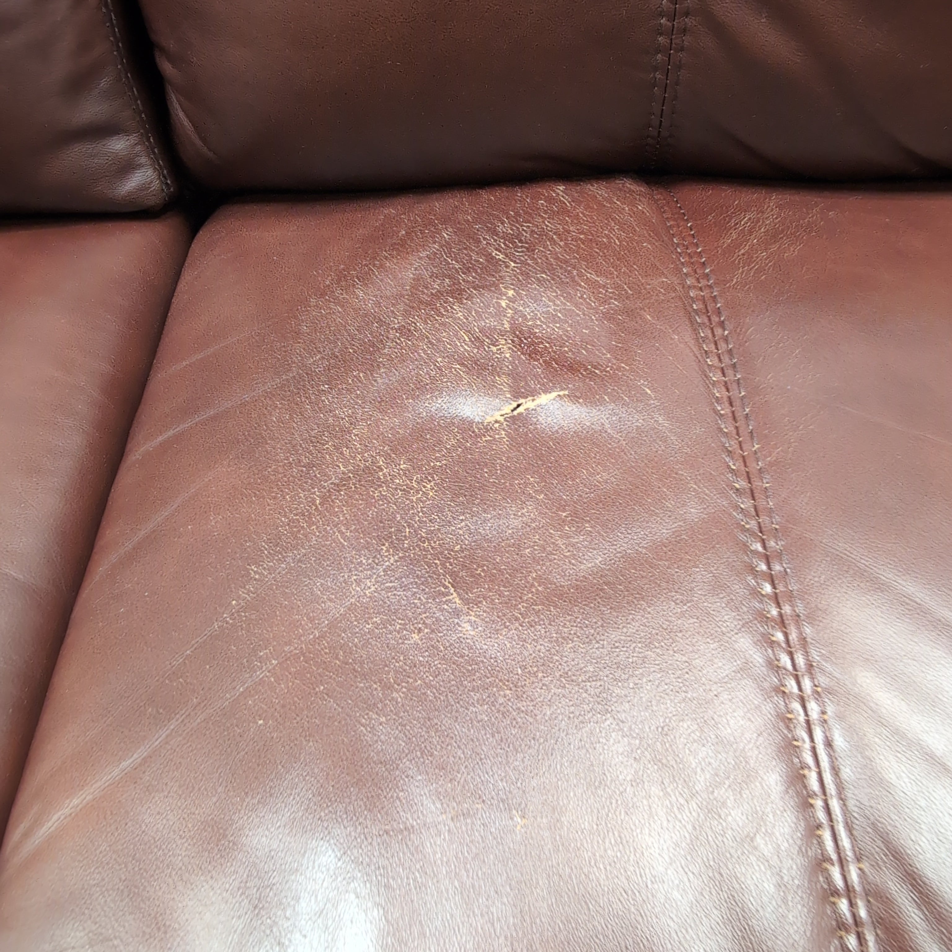 Burgundy Leather Three-Seat Couch