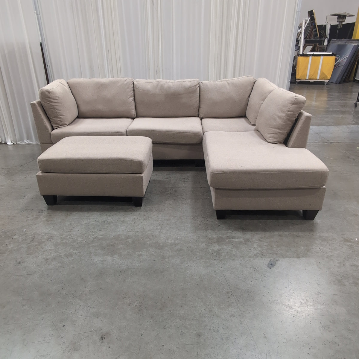 Neutral Fabric Three-Seat Couch with Removable Cushions