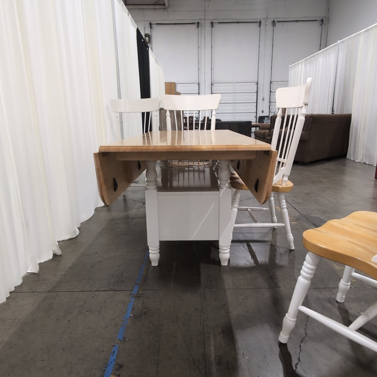 Two-Tone Drop-Leaf Dining Table and Four Chairs with Storage Base