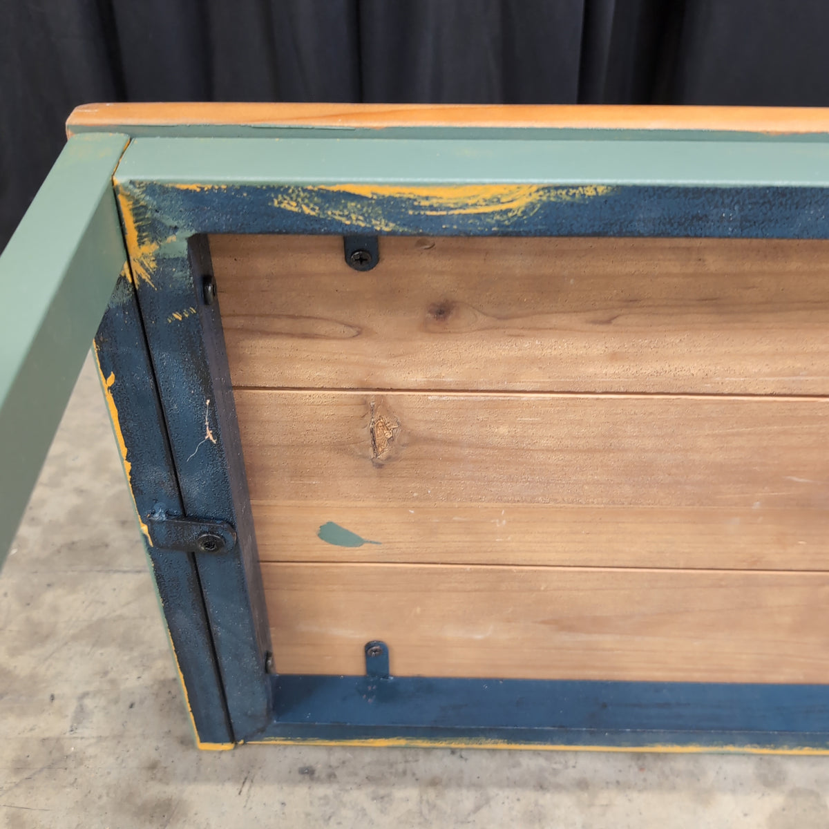 Green Metal Frame Two-Tier Console Table with Wood Tops