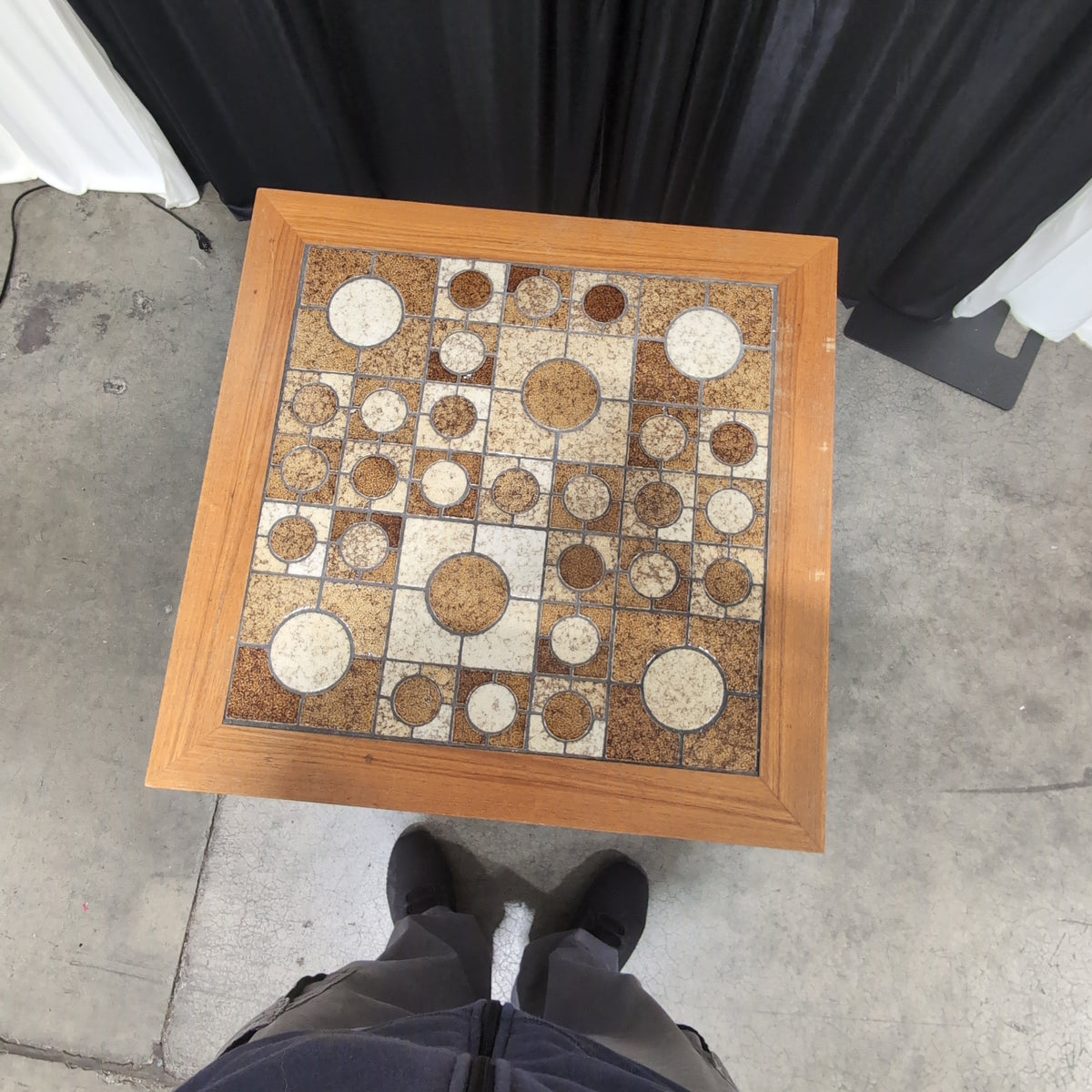 Mid-Century Modern Wood End Table with Tiled Top