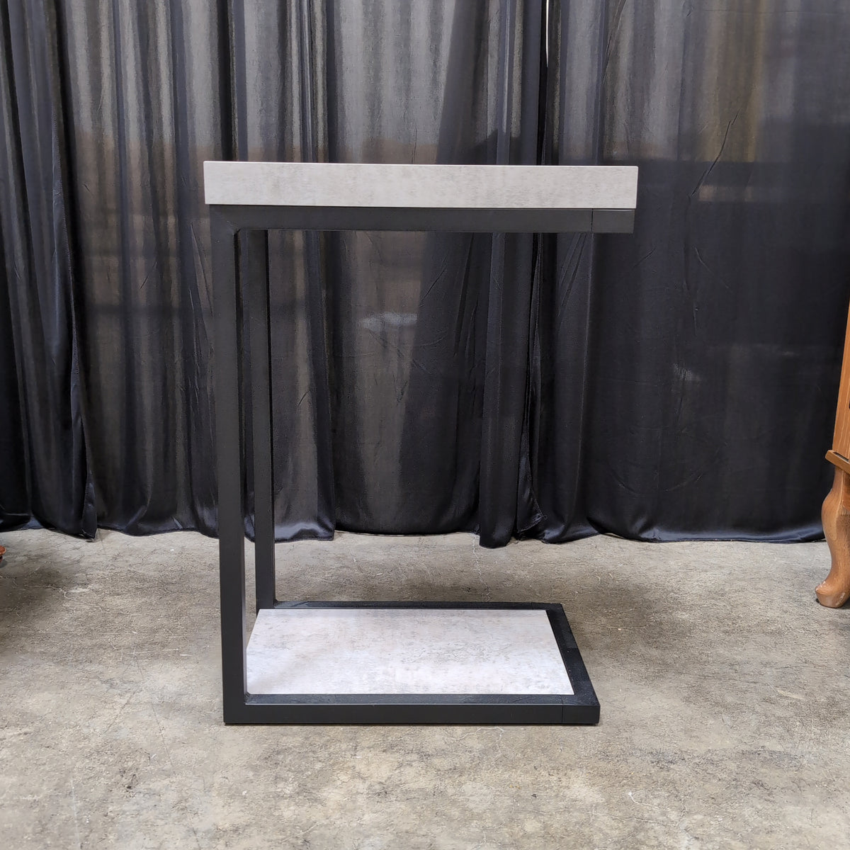 Industrial Grey Concrete-Look C-Shaped End Table