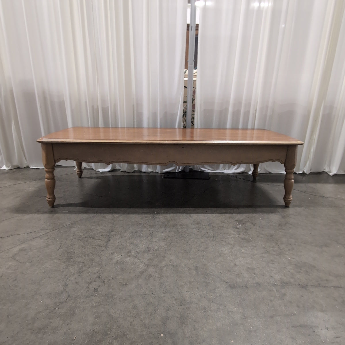 French Provincial Style Wood Coffee Table with Ornate Pulls