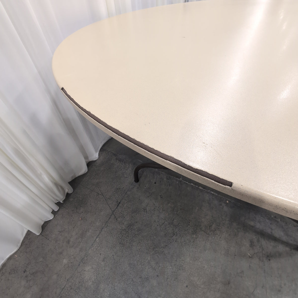 Beige Round Folding Table with Metal Legs