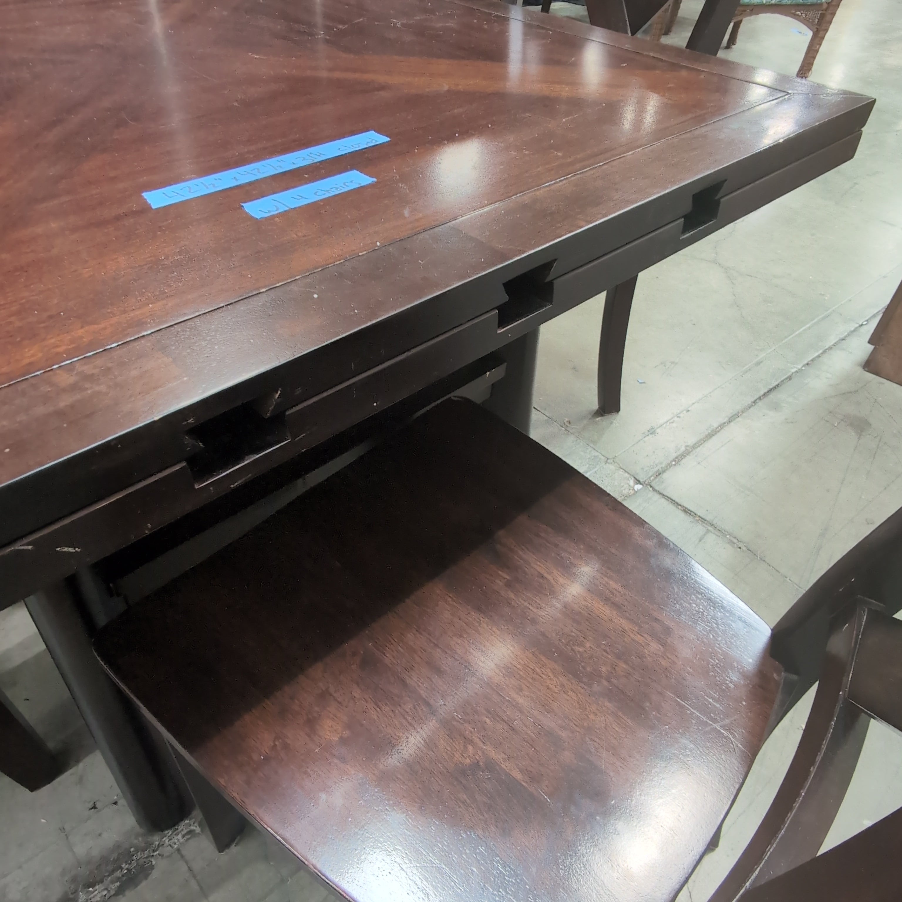 Dark Wood Square Dining Table with Four Chairs