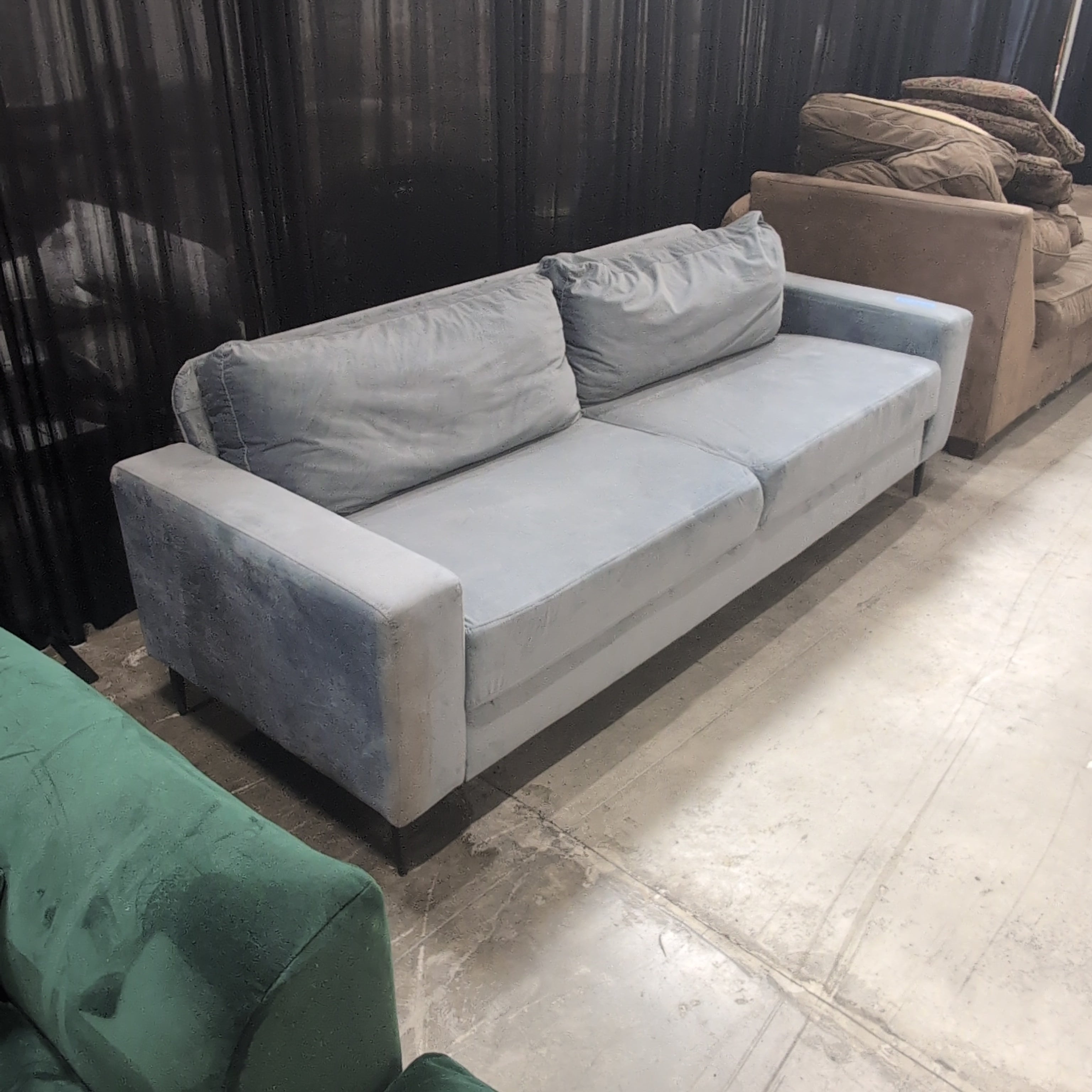 Grey Velvet Track Arm Couch