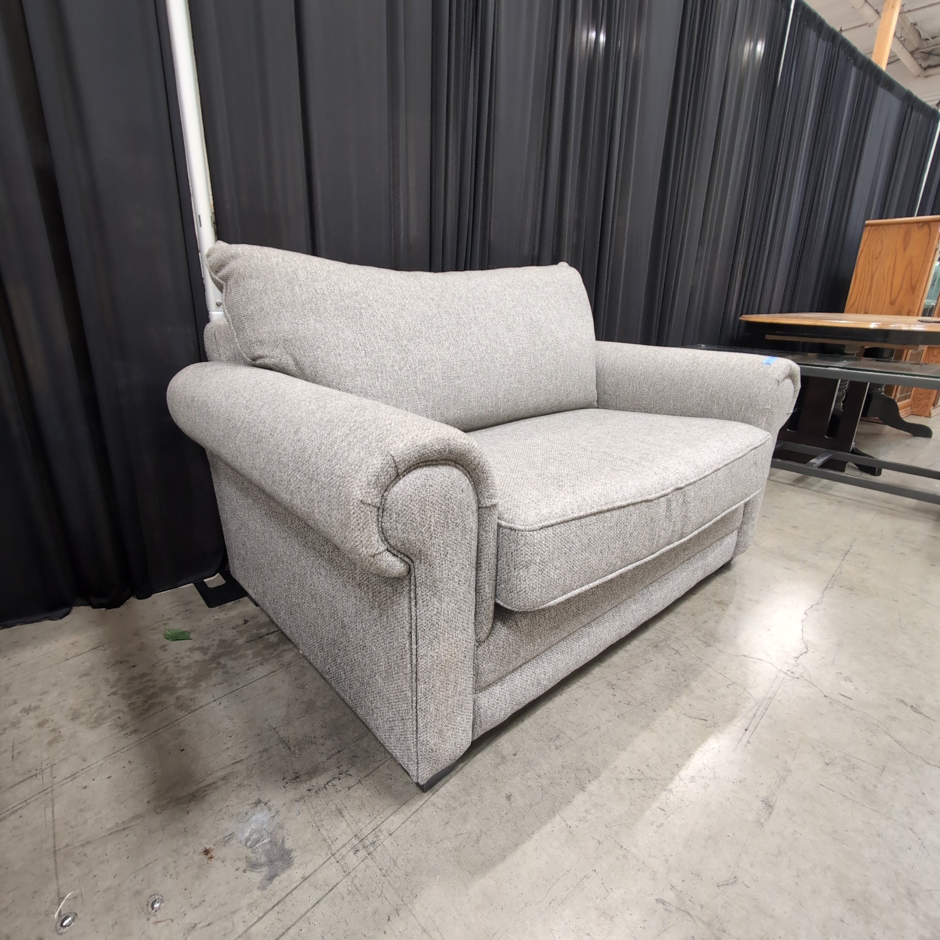 Grey Upholstered Armchair with Rolled Arms